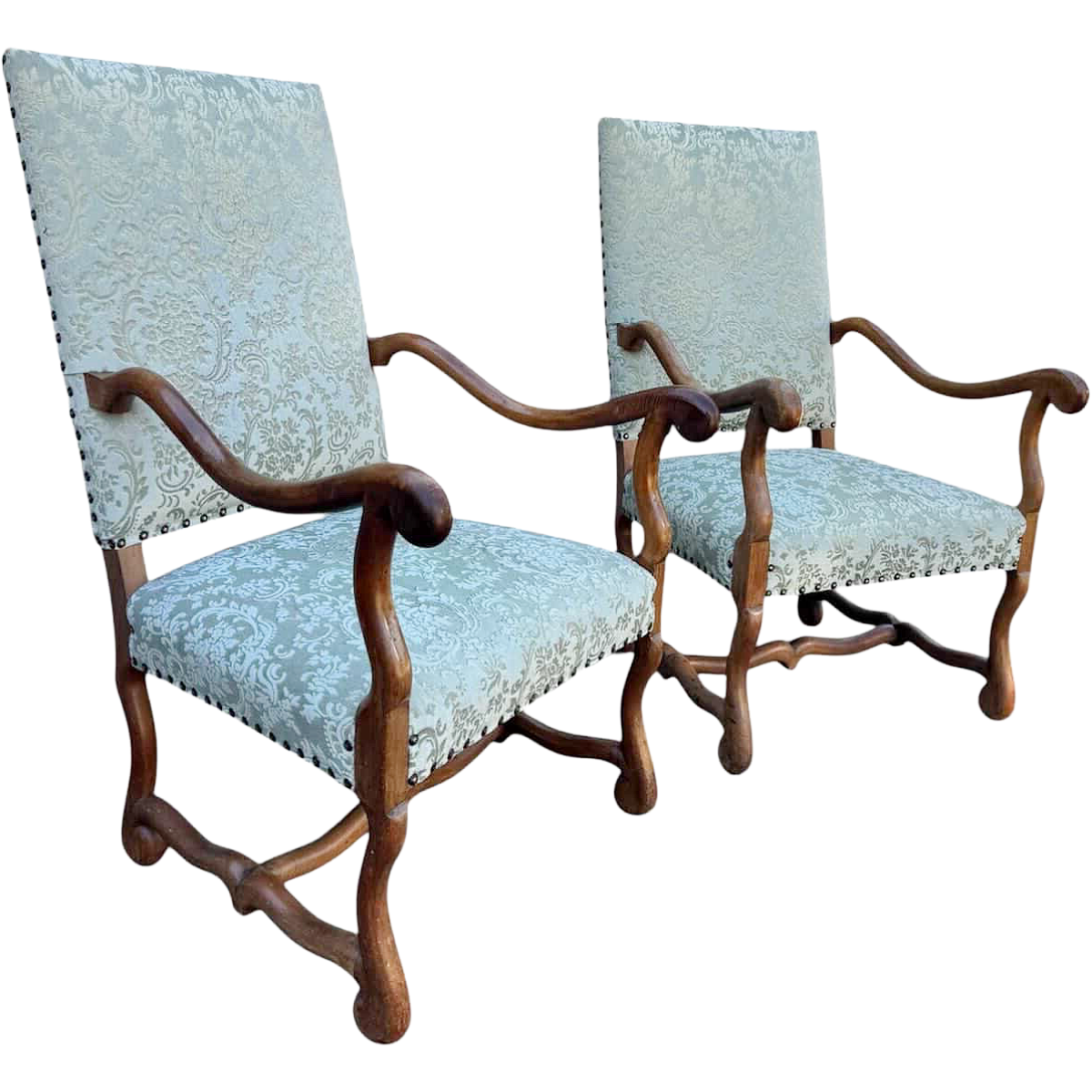 Antique Louis XVI Period Walnut Os de Mouton Throne Chairs | Pair