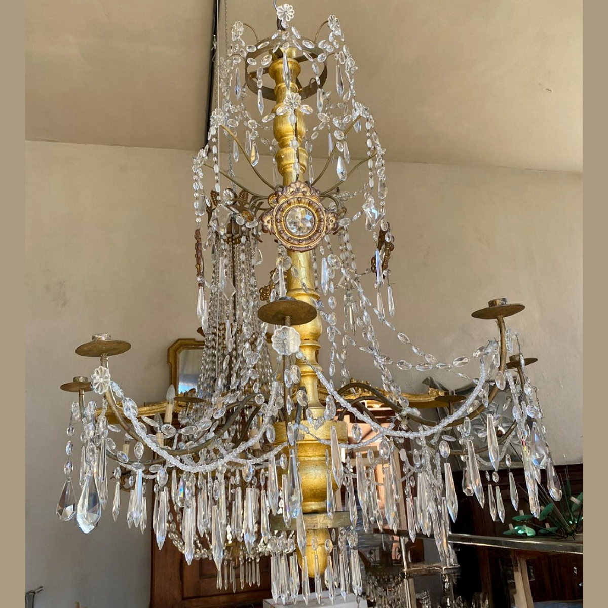 Antique Genovese 8-Arm Crystal Chandelier