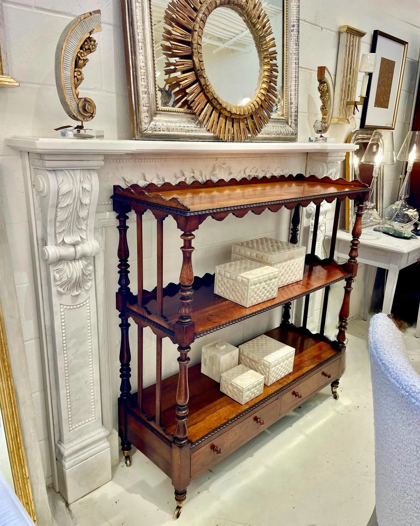 So many new arrivals in the shoppe this week! Including this beautiful Antique Rosewood Buffet/Bar with Scalloped Gallery. English, c.1840. Dimensions are 45W x 15.5D x 45H. So many great uses!! Discover our extensive collection of one-of-a-kind, han