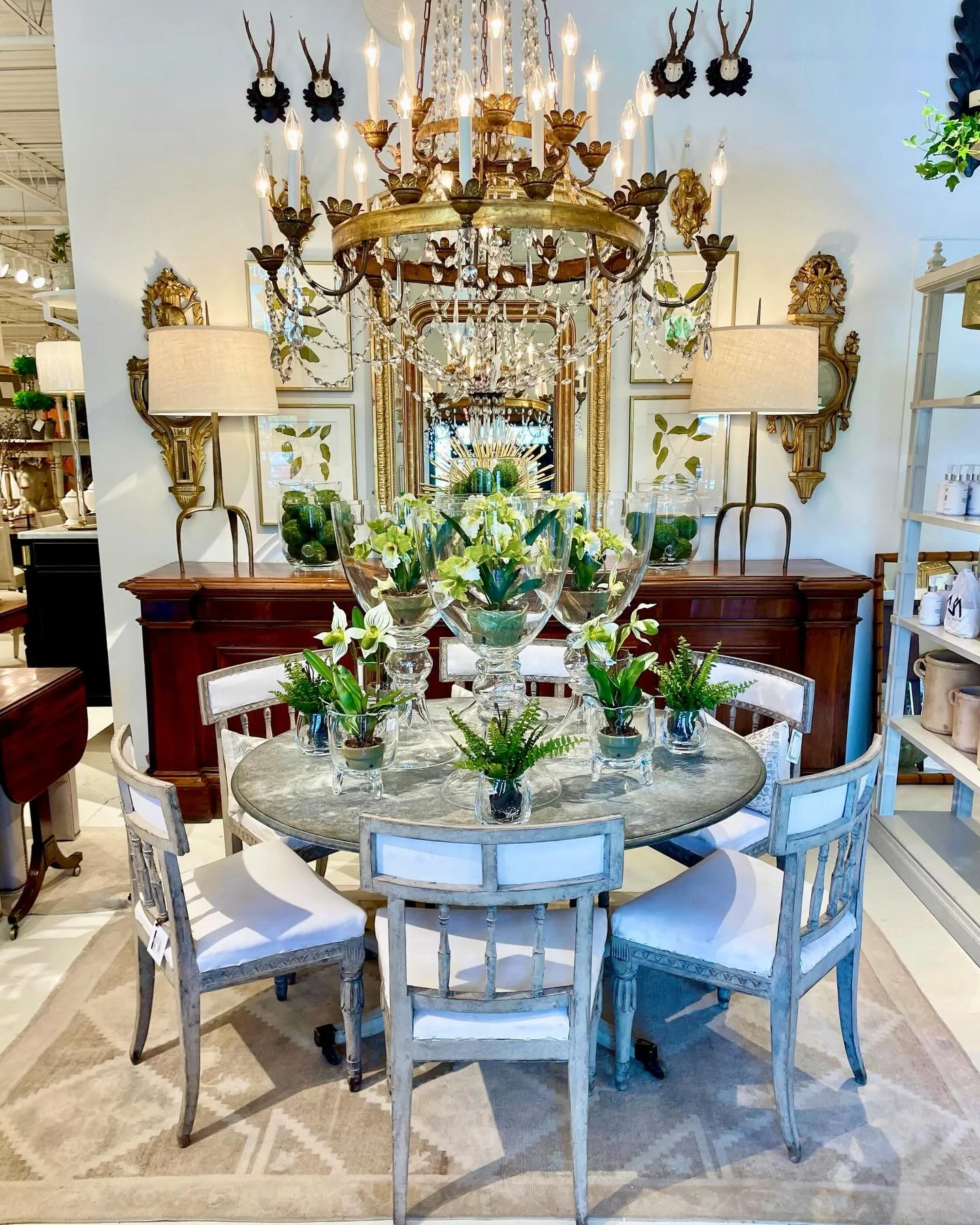 Gather &lsquo;round! Great selection of round dining tables in stock! Discover our extensive collection of one-of-a-kind, hand-selected European Antiques and Curated Decor. Find more details and pics on our website at www.heritagemarkdesign.com. Ship