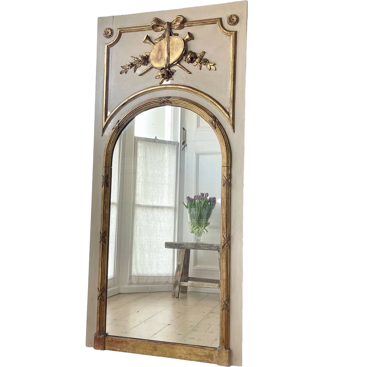 Antique Gilt and Painted Trumeau Mirror