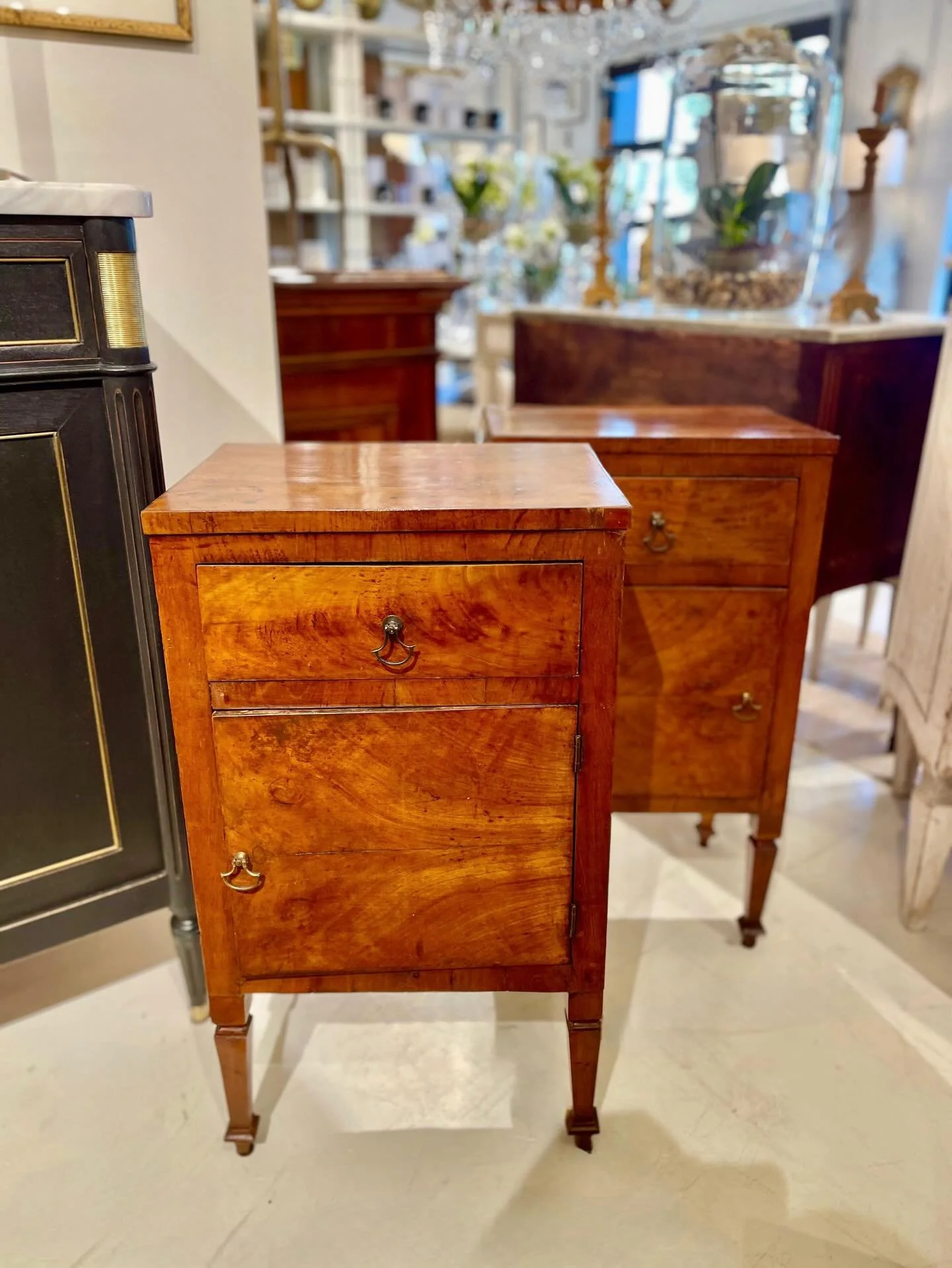Impeccably Italian (Venetian) Pair of Antique Louis XVI Period Fruitwood Bedside Tables. Italian, c.1780. Dimensions are 17W x 13D x 30.3H. Discover our extensive collection of one-of-a-kind, hand-selected European Antiques and Curated Decor. Find mo