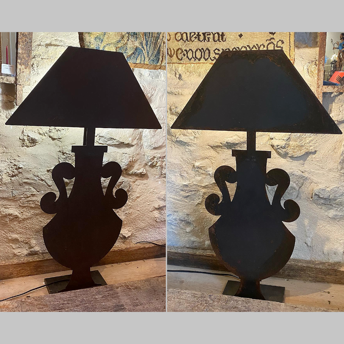 MCM Iron Urn Silhouette Lamps | Pair