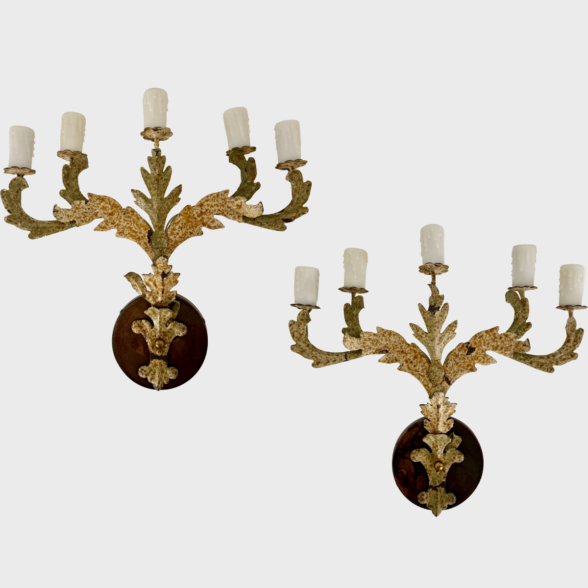 Antique Painted 5-Light Torchiere Sconces | Pair