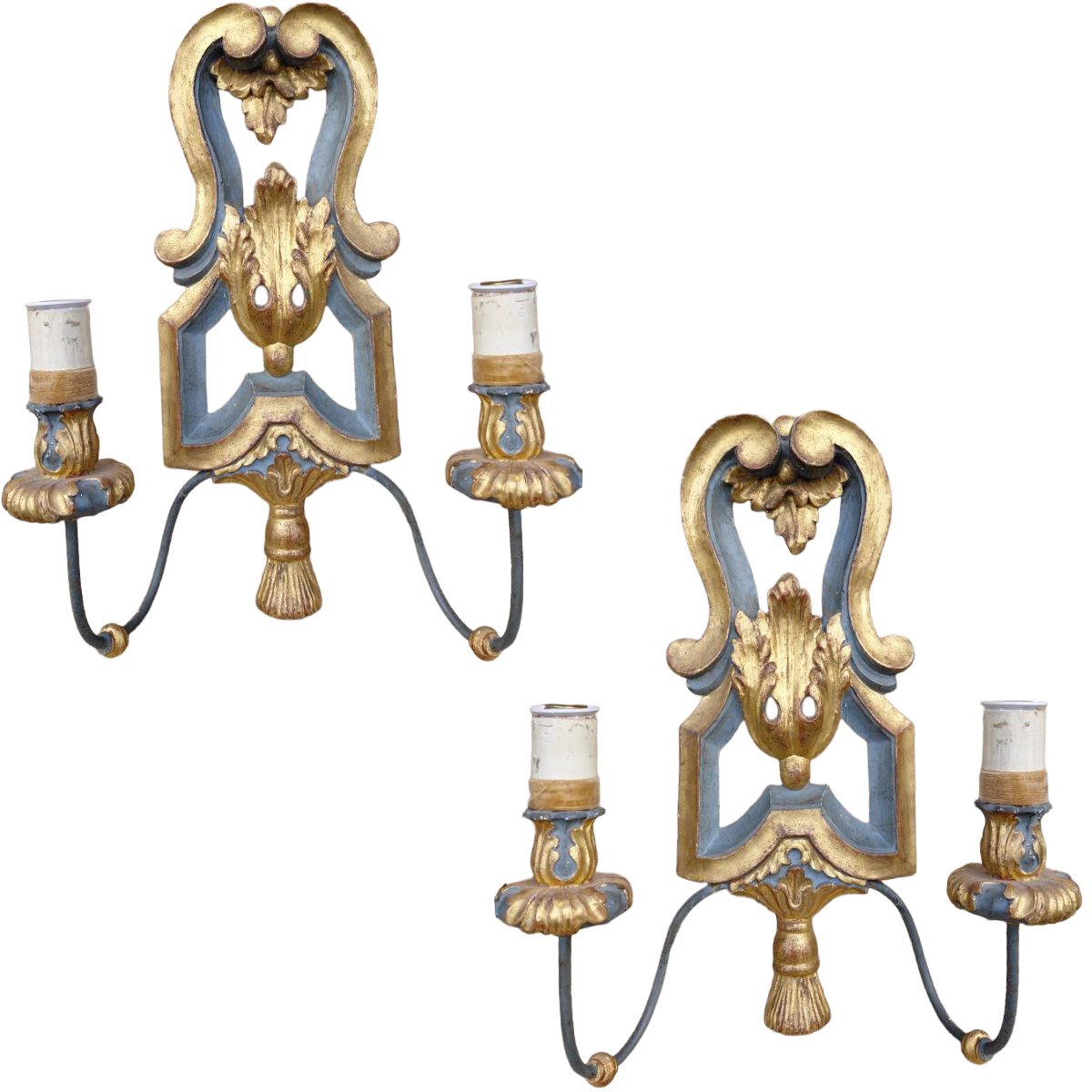 Antique PAIR Gilt Wood/Grey Sconces | 15.75W x 19.6H