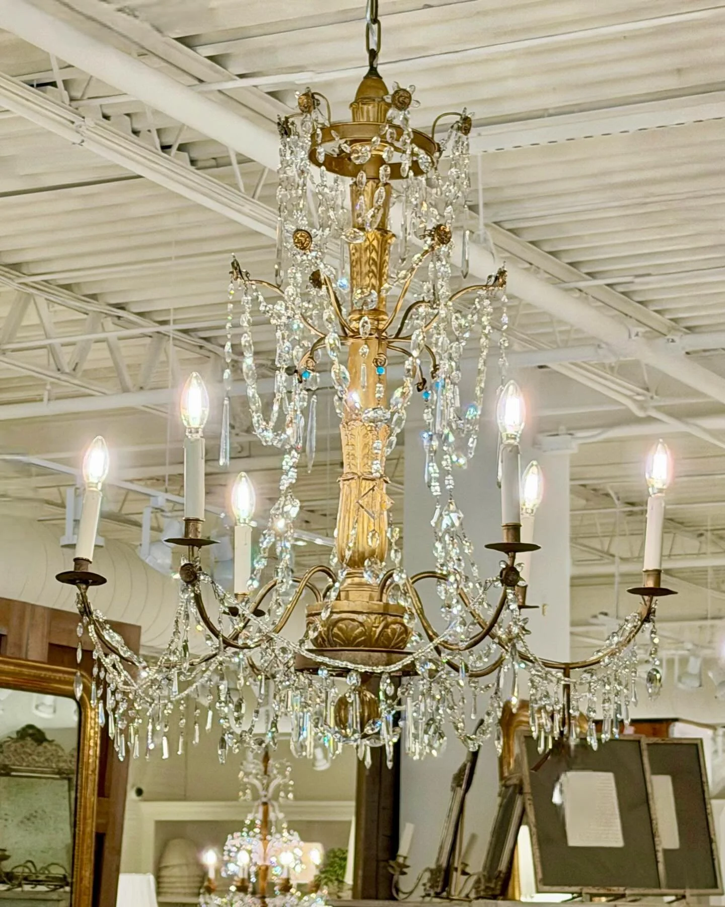 The prettiest early morning light! &hellip;and we have a true matching PAIR! Antique Genovese Crystal Chandelier. Italian, c.1780. Dimensions are 35.4W x 43.3H. Discover our extensive collection of one-of-a-kind, hand-selected European Antiques and C
