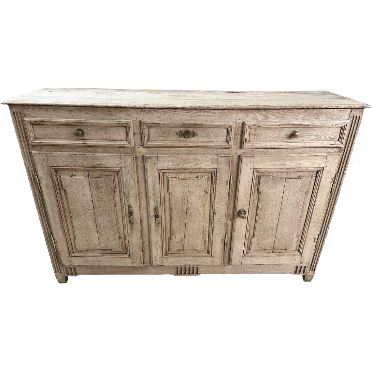 Antique Louis XVI Period Buffet Enfilade in Natural Oak with Fluted Details