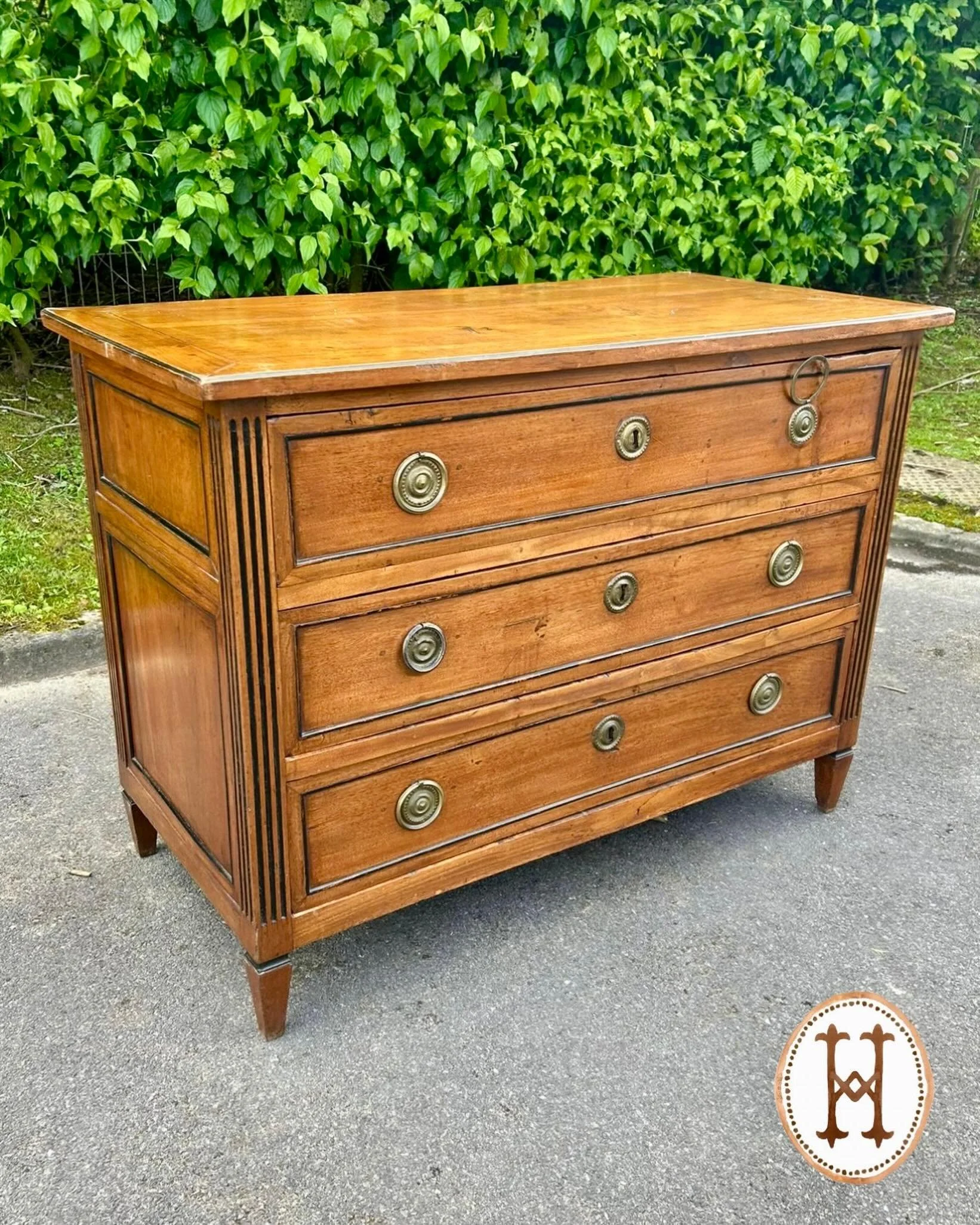 Antique Louis XVI Period Walnut Chest with Fluting Detail. French, c.1780. Dimensions are 46.8W x 22D x 34.6H. Discover our extensive collection of one-of-a-kind, hand-selected European Antiques and Curated Decor. Find more details and pics on our we