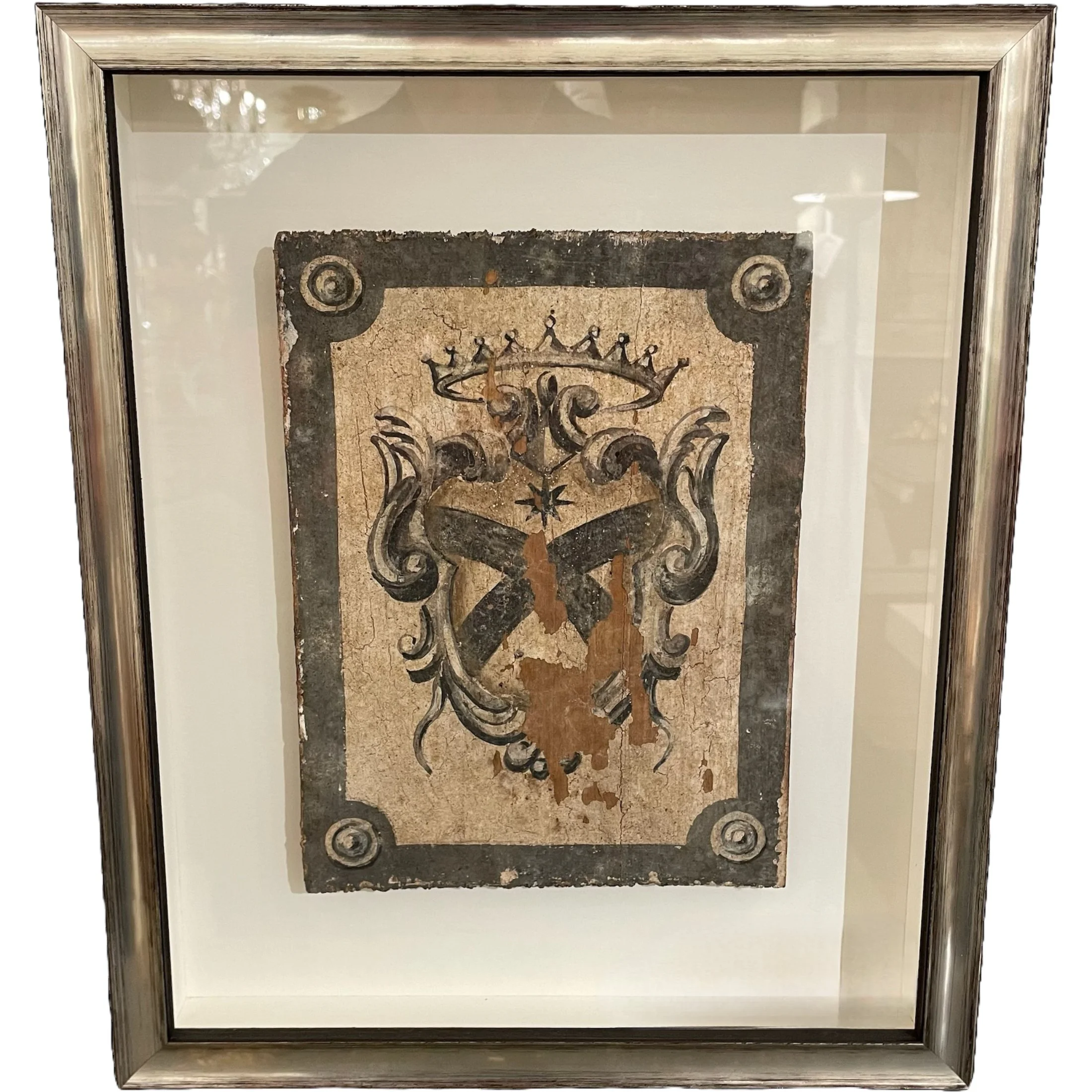 Antique Framed Painted Armorial Shields on Board | Set of 2