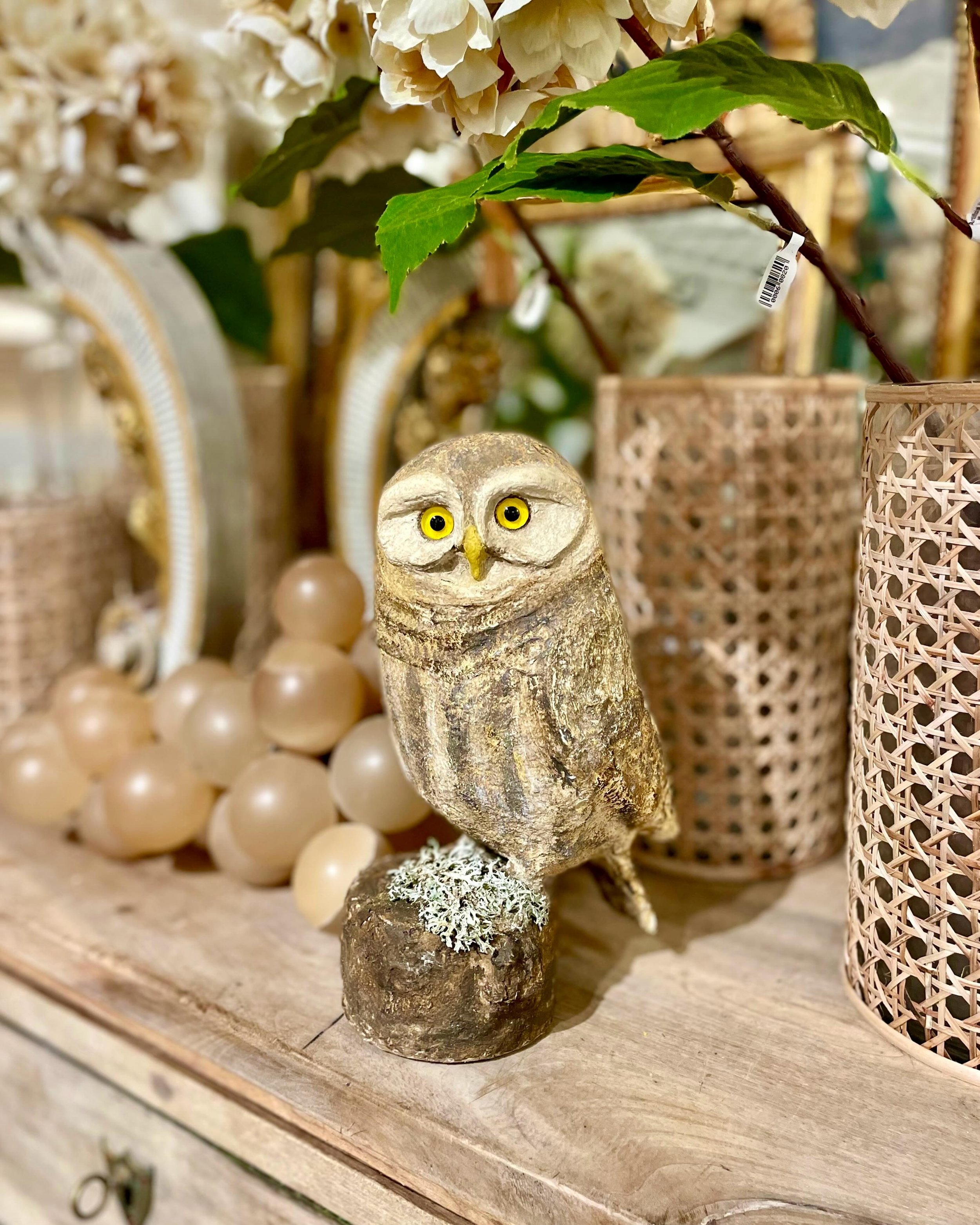 Just in from France&mdash;a Hand Made Papier Mache Owl. 9.4&rdquo;H. Discover our exciting collection of one-of-a-kind, hand-selected Curated Decor and Original Art. For more information:
&bull;Call: 704-496-9612
&bull;Email: sales@heritagemarkdesign