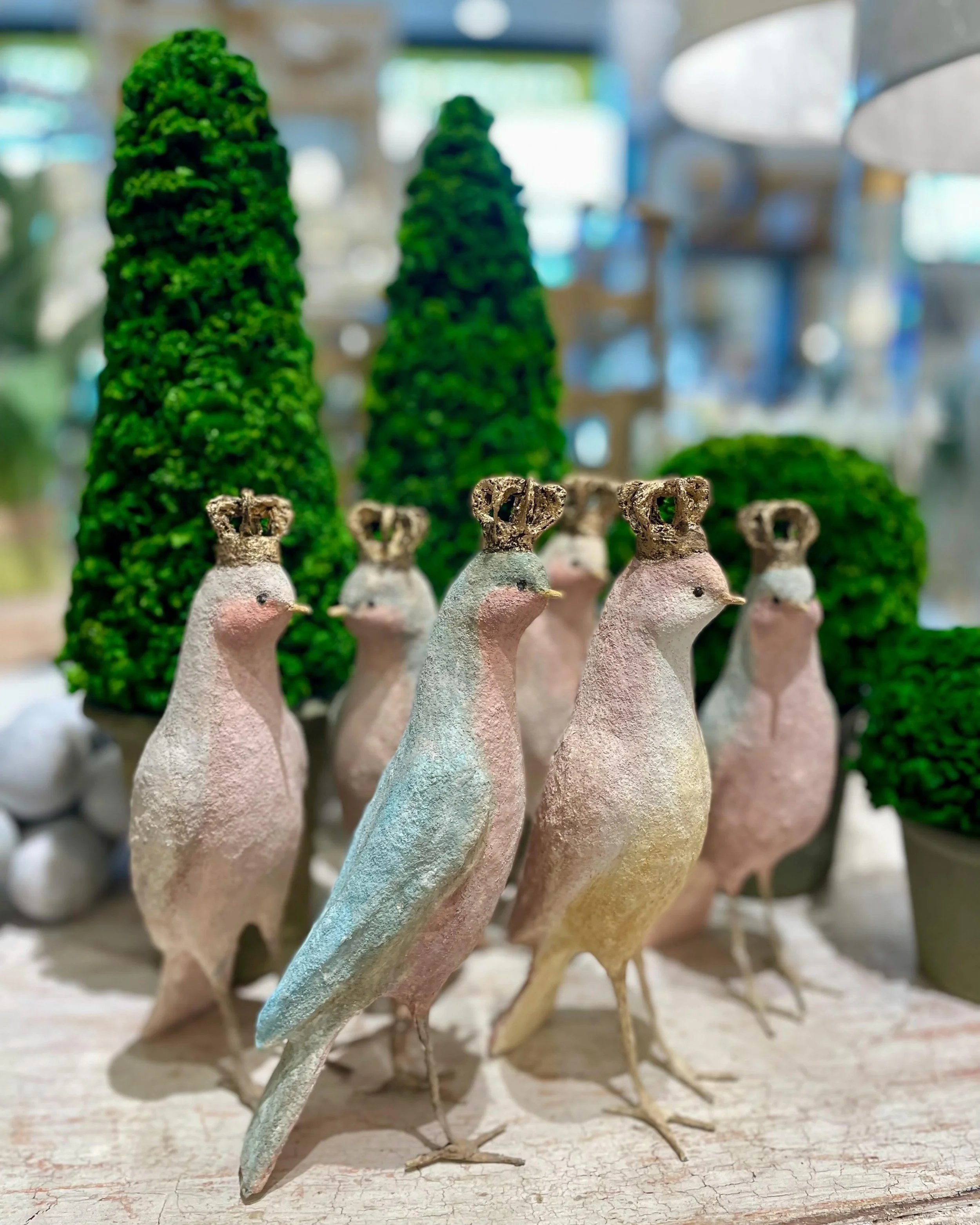Our new flock of Parisian Hand Made Papier Mache Crowned Birds have landed! Discover our exciting collection of one-of-a-kind, hand-selected Curated Decor and Original Art. For more information:
&bull;Call: 704-496-9612
&bull;Email: sales@heritagemar