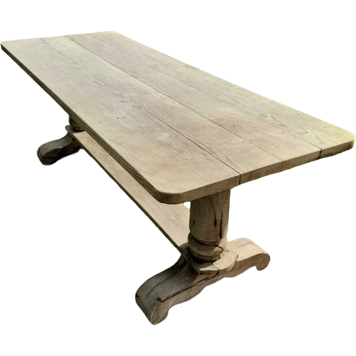 Antique Bleached Oak Trestle Dining Table