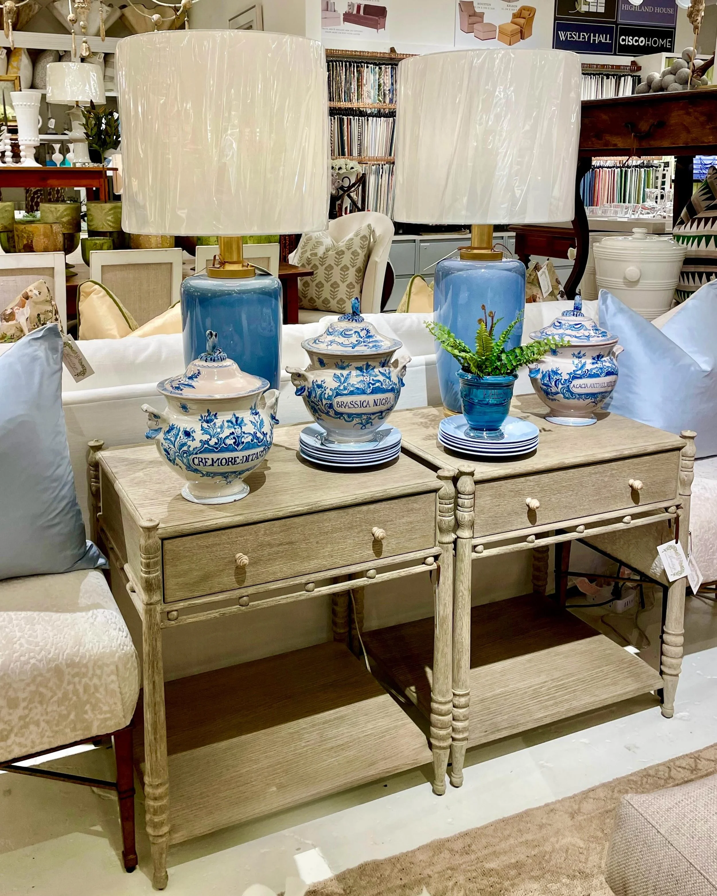 Back in stock&mdash;this popular pair of @williamyeoward bedside tables. Discover our exciting collection of hand-selected accent furniture. Find more details and pics on our website at www.heritagemarkdesign.com. Shipping available. #heritageclt #cu