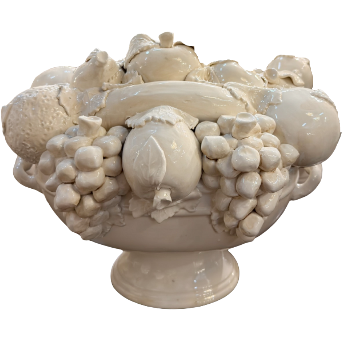 Antique Low Fruit Bowl White Porcelain Topiary