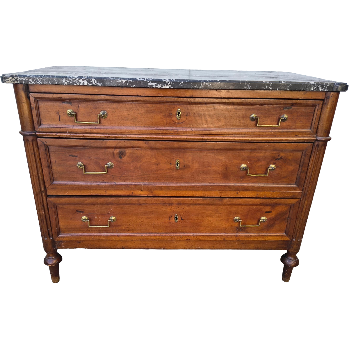 Antique Louis XVI Period Walnut Chest with Grey St. Anne Marble Top