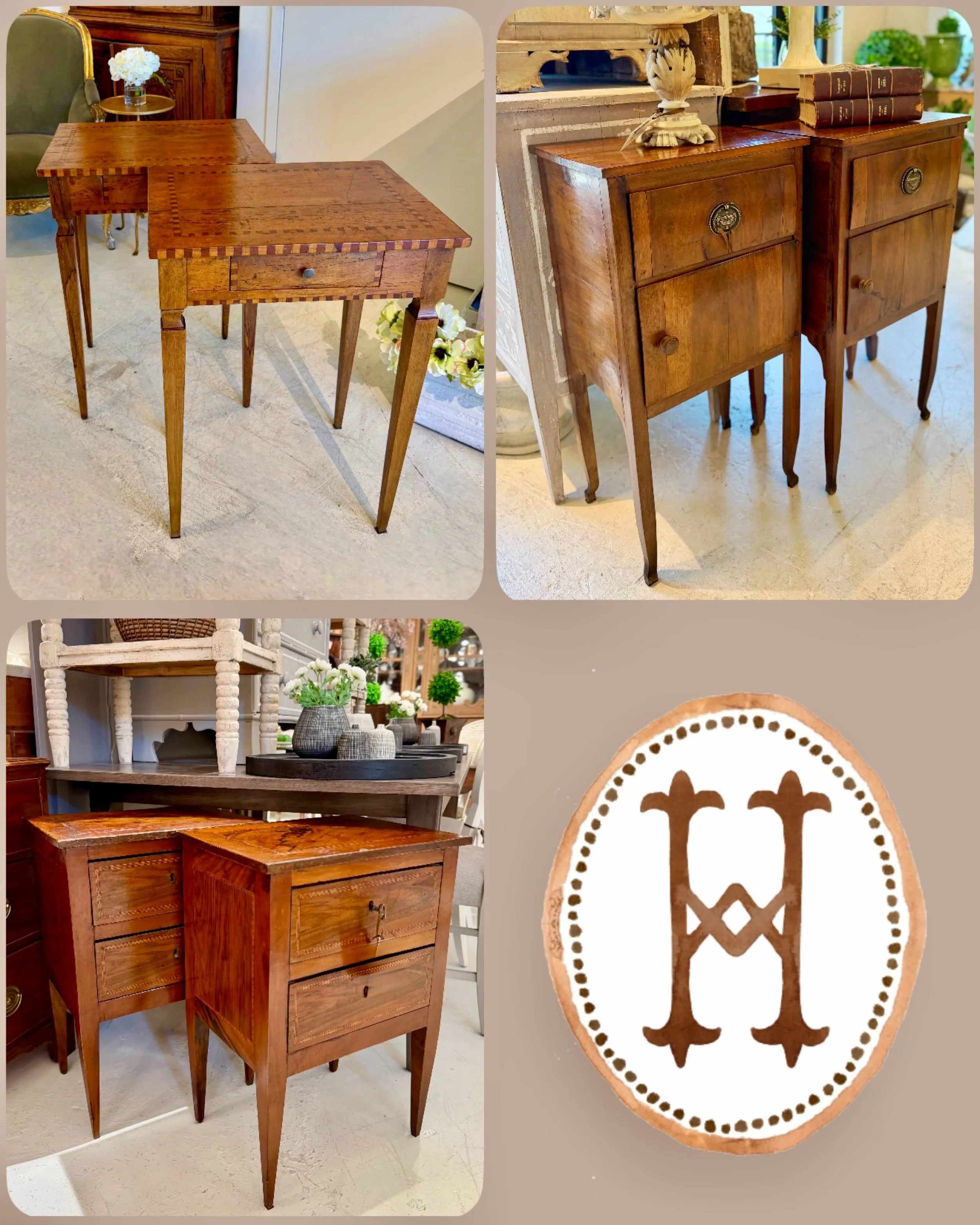 Just in&mdash;pairs of bedside tables. These and many more in the shoppe right now! Petite with patina and personality. Swipe for close up pics. Discover our extensive collection of one-of-a-kind, hand-selected European Antiques and Curated Decor. Fi