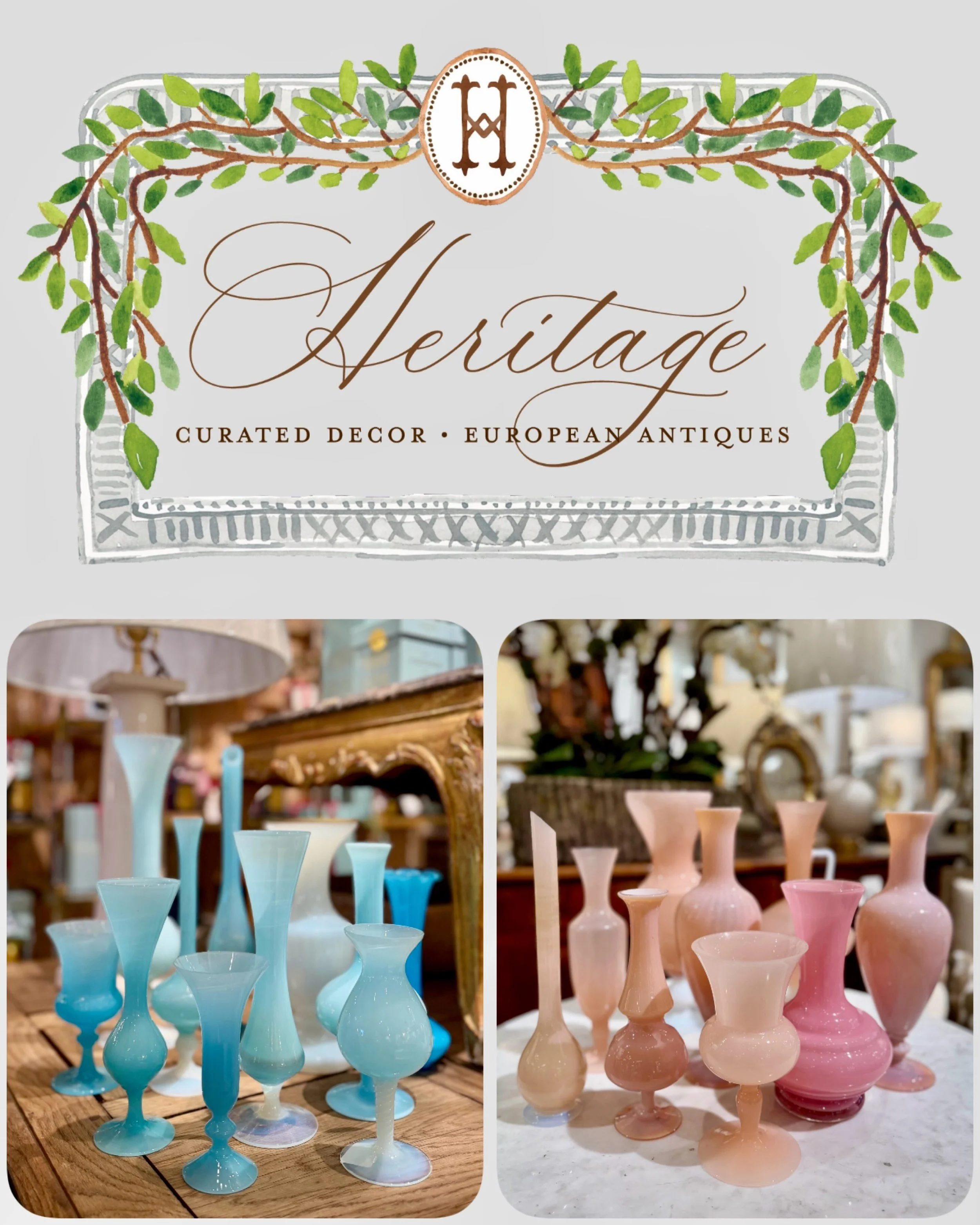 Another collection of Vintage Opaline Glass in the shoppe. Beautiful accent pieces! Swipe for more pics. Discover our exciting collection of one-of-a-kind, hand-selected Curated Decor and Original Art. For more information:
&bull;Call: 704-496-9612
&