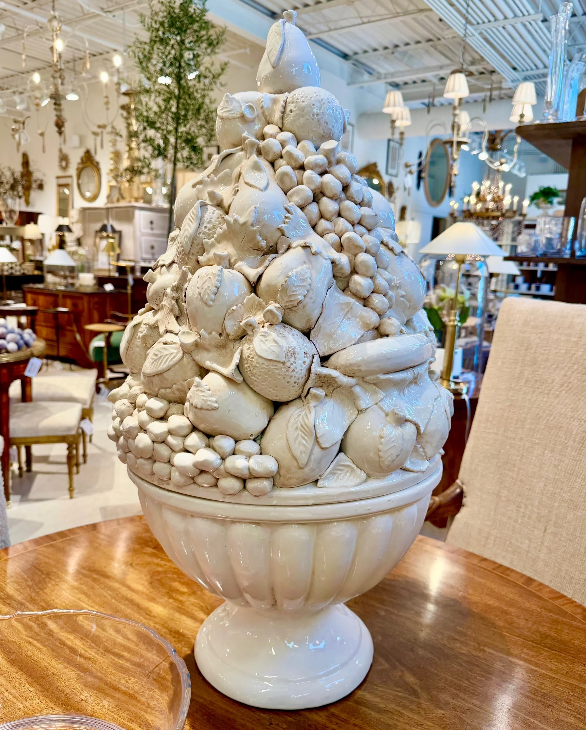 Just in&mdash;Italian Porcelain Fruit Topiaries. Various sizes available. Discover our exciting collection of one-of-a-kind, hand-selected Curated Decor and Original Art. For more information:
&bull;Call: 704-496-9612
&bull;Email: sales@heritagemarkd
