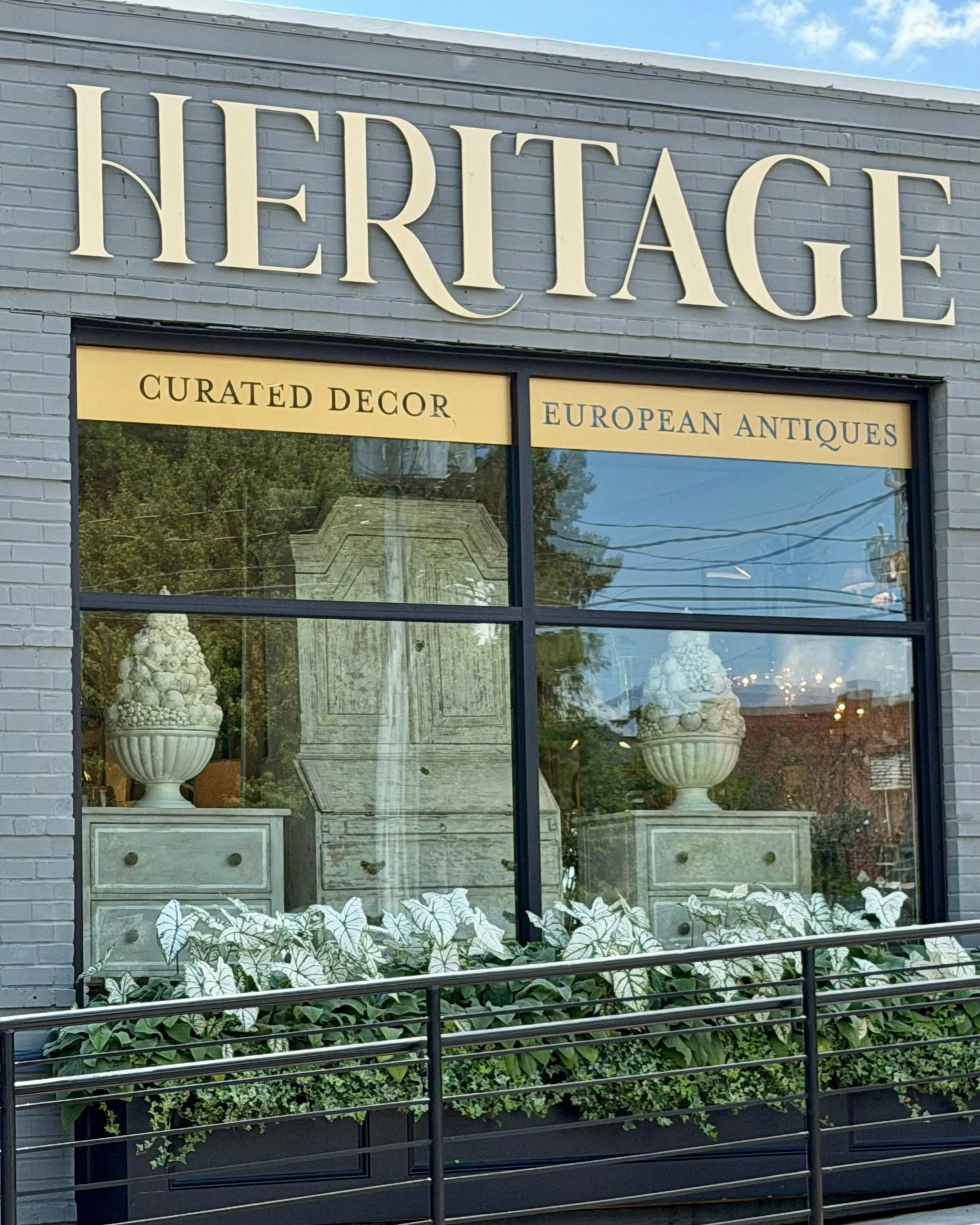 A little Summer window refresh. Discover our extensive collection of one-of-a-kind, hand-selected European Antiques and Curated Decor. Find more details and pics on our website at www.heritagemarkdesign.com. Shipping available. #heritageclt #curatedd