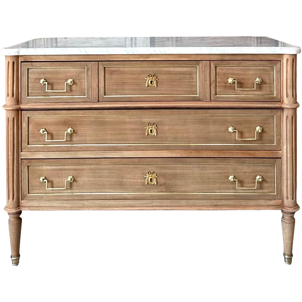 Louis XVI-Style Natural Mahogany Chest with White Carrara Marble Top