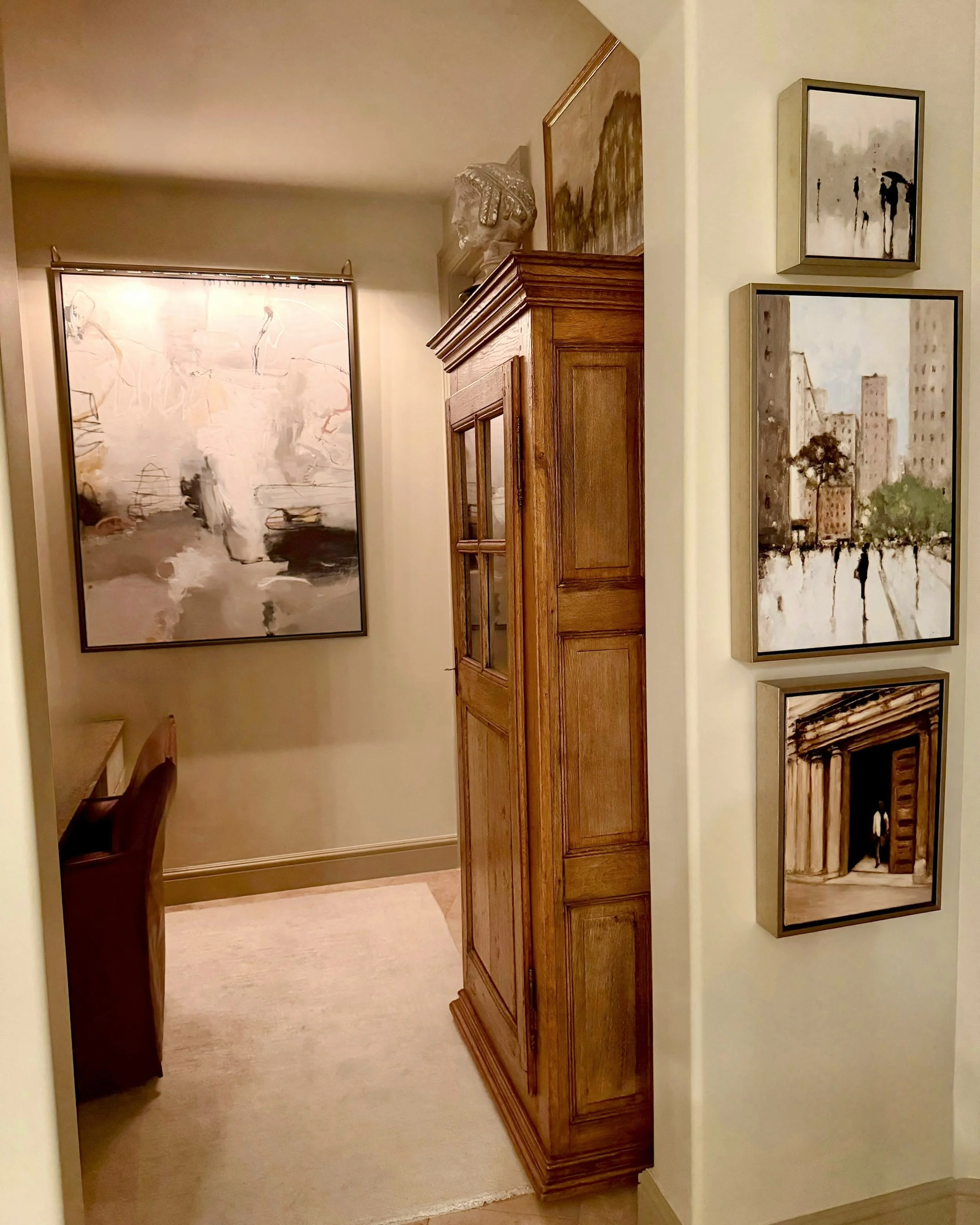 Gallery Wall Love and Harmony! A gallery wall of @geoffreyjohnsonart pieces is always a great idea! Together with a large @artisticsher6060 and a @gigidavisstudio in an antique Parisian frame. The Antique Plaster Bust of Apollo was found on a sourcin