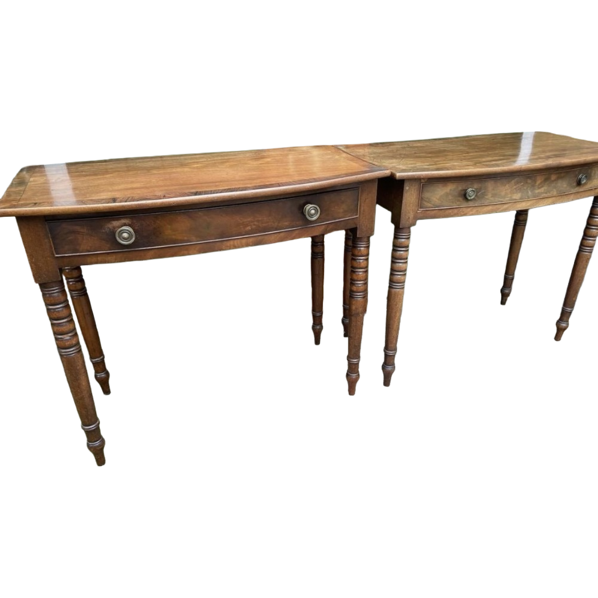 Antique Regency Period Bow Front Mahogany Side Tables | Pair