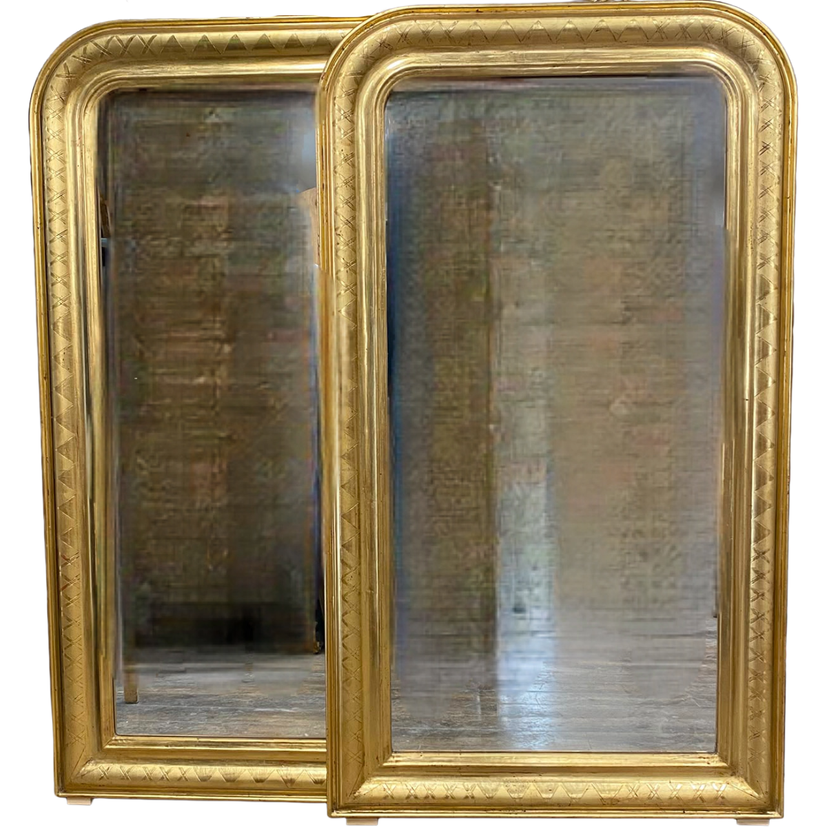 Antique Gold Gilt Louis Philippe Mirror with Diamond &amp; Cross Hatch Detail | Pair