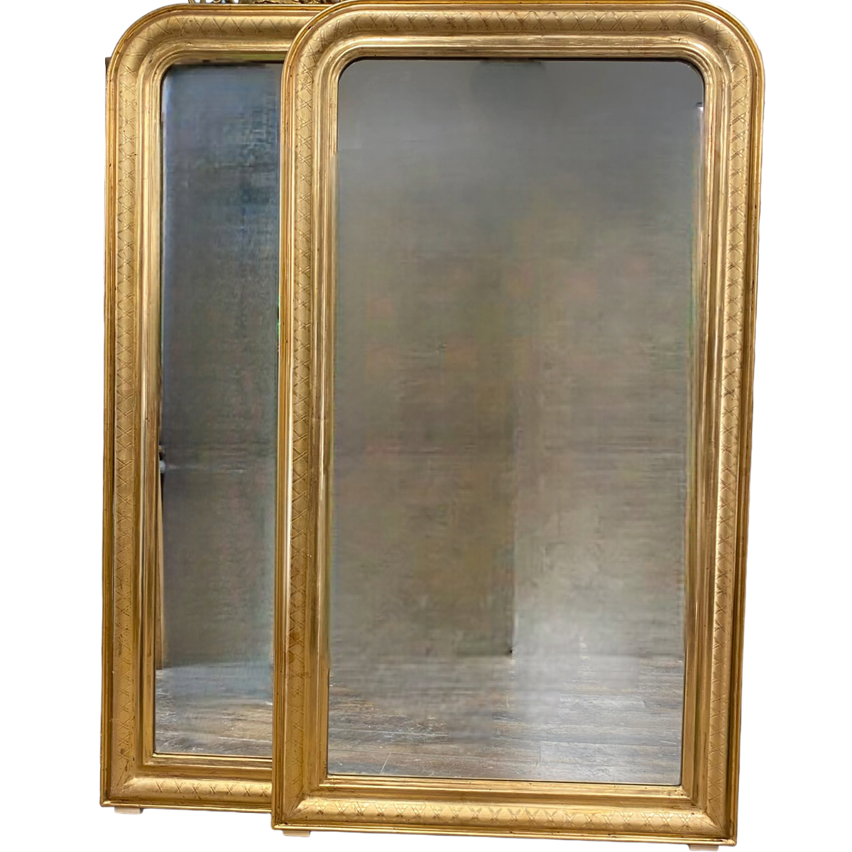 Antique Gold Gilt Louis Philippe Mirror with Cross Hatch Detail | Pair