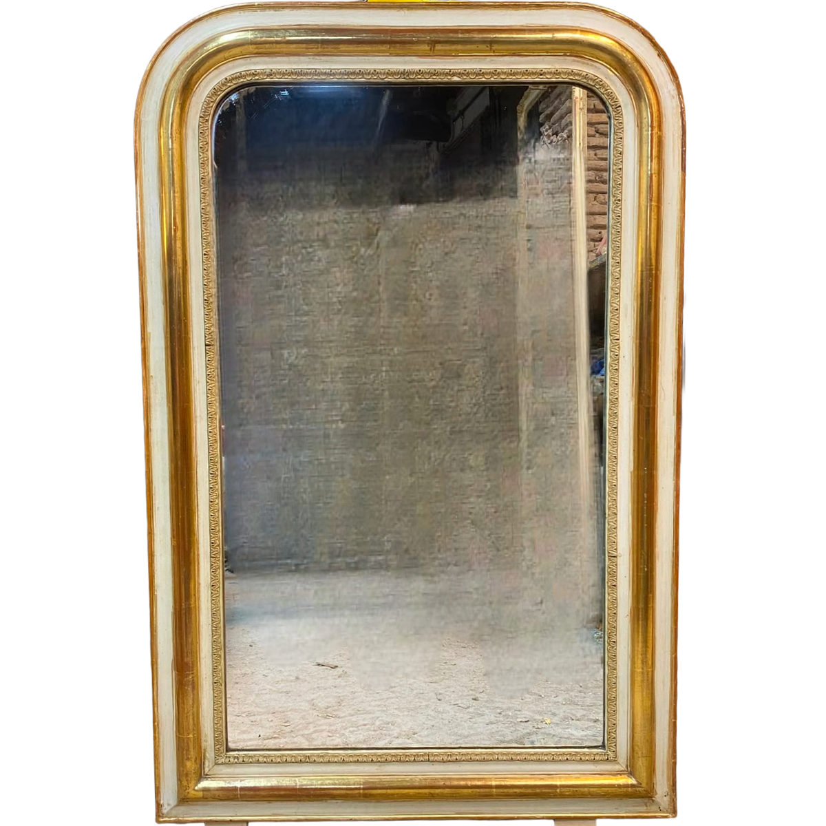 Antique Gold Gilt &amp; Cream Louis Philippe Mirror with Carved Border
