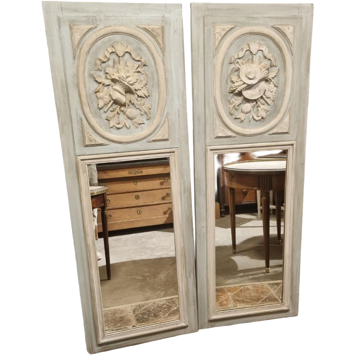 French Blue-Grey &amp; Cream Trumeau Mirror (Harvest Themes: Summer &amp; Autumn) | Pair