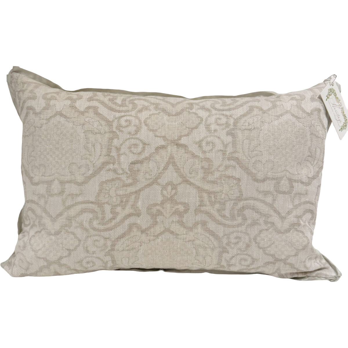 Custom Cowtan &amp; Tout Pillow with Silk Flange | Neutral Linen Damask
