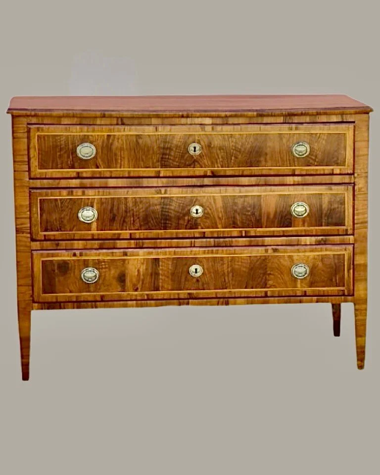 Coming Soon&mdash;a gorgeous PAIR of Antique Louis XVI Period Walnut Chests. Italian, c.1780 (Tuscany). Dimensions are 51.1W x 24.2D x 38.3H. Pairs always sell fast. More pics on the website. Discover our extensive collection of one-of-a-kind, hand-s