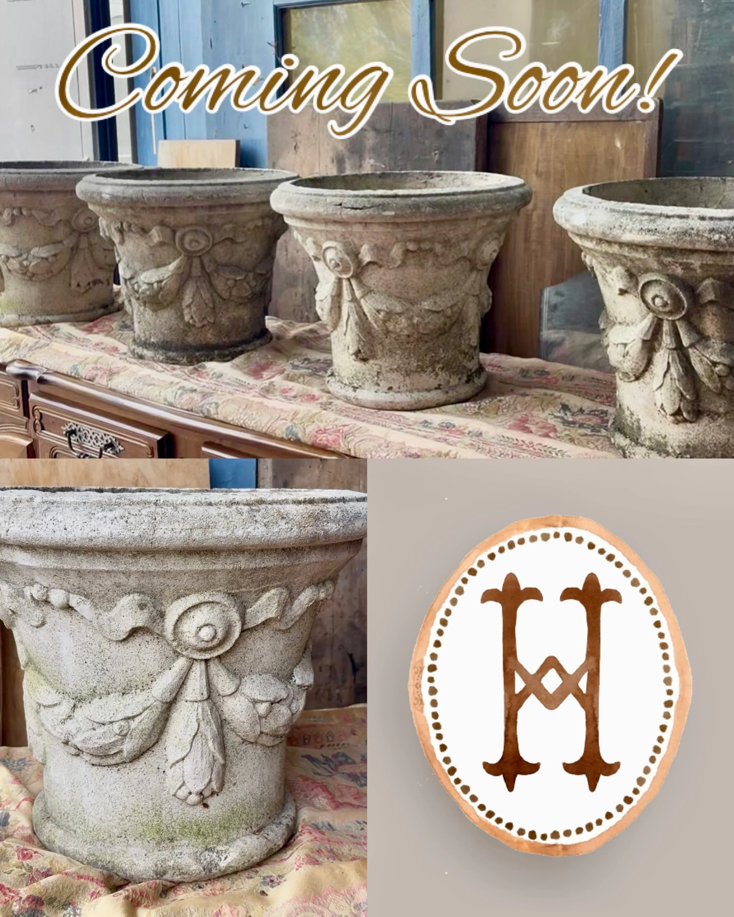 A beautiful set of 4 Louis XVI-Style concrete planters. Discover our exciting collection of hand-selected Curated Decor and Garden Objects. For more information:
&bull;Call: 704-496-9612
&bull;Email: sales@heritagemarkdesign.com
&bull;Web: www.herita