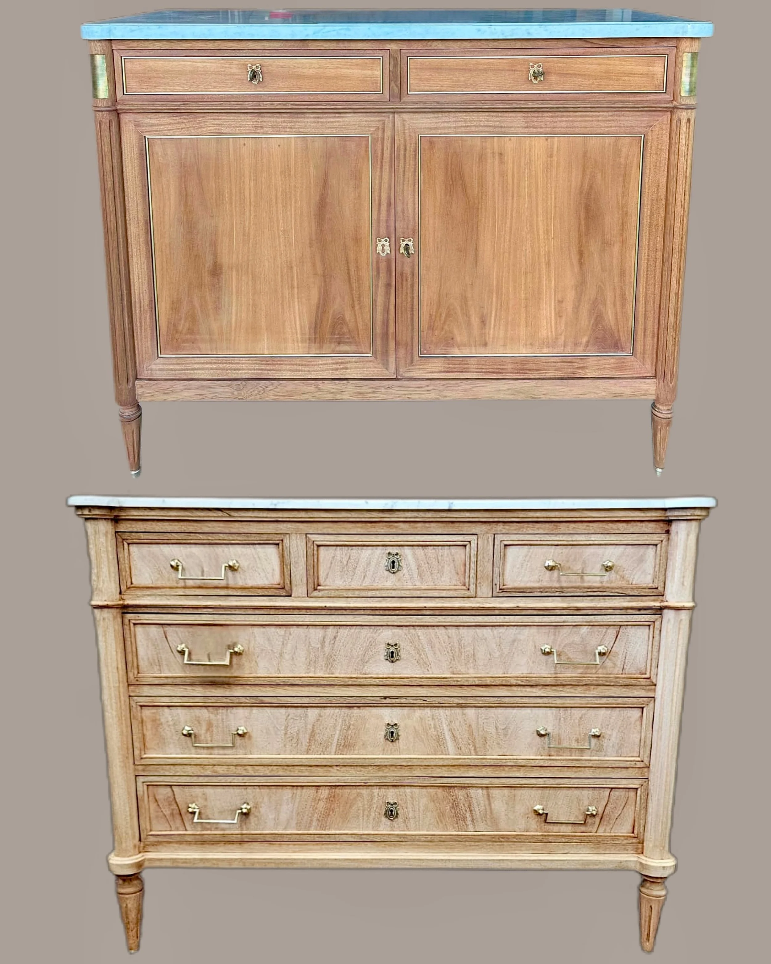For the Love of Louis! Coming Soon&mdash;Two Beautiful Louis XVI-Style Pieces, Both With White Carrara Marble Tops. Discover our extensive collection of one-of-a-kind, hand-selected European Antiques and Curated Decor. Find more details and pics on o