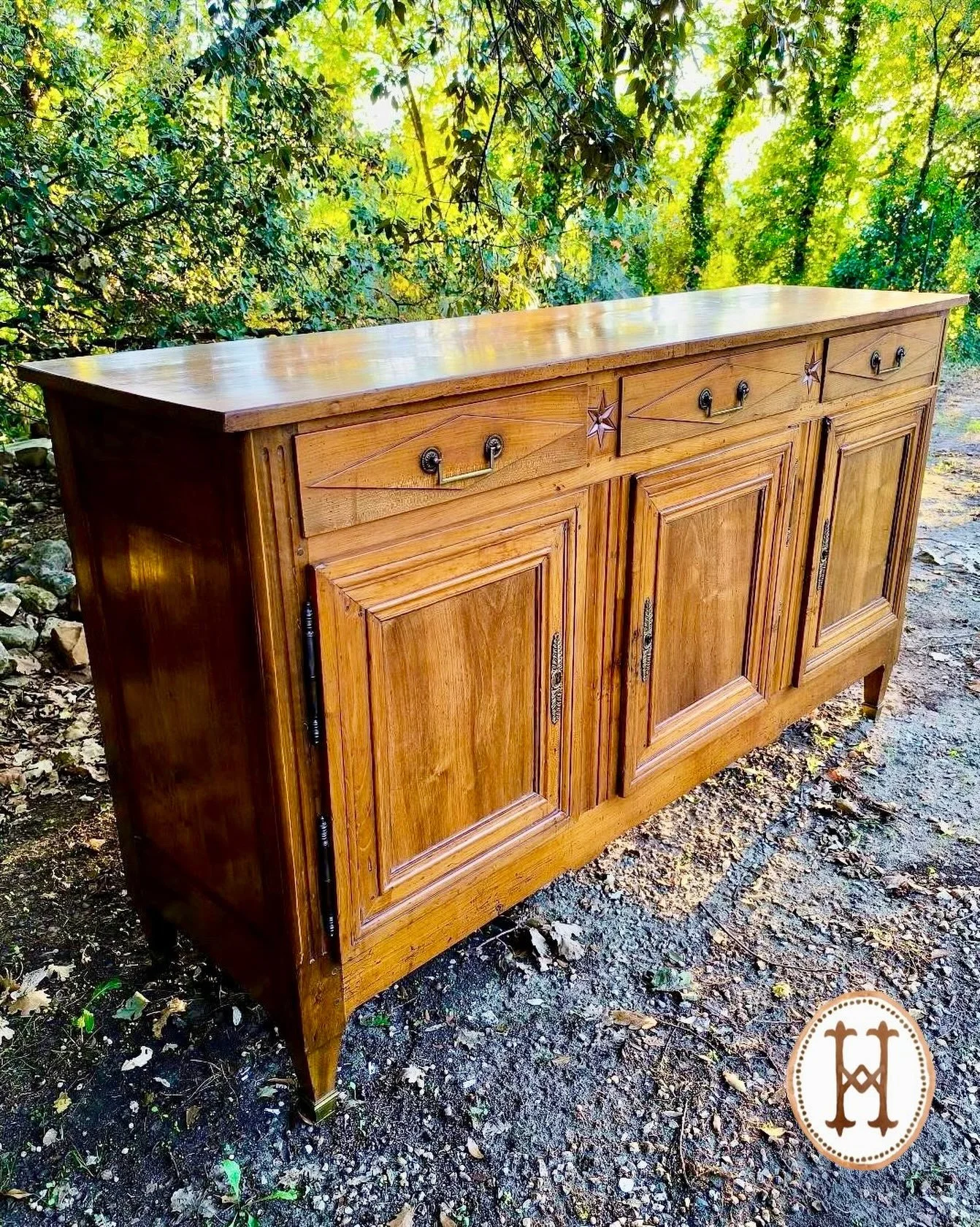Coming Soon! Antique Empire Period Walnut Enfilade. French, c.1820. Dimensions are 73.6W x 20.4D x 41.3H. Discover our extensive collection of one-of-a-kind, hand-selected European Antiques and Curated Decor. Find more details and pics on our website