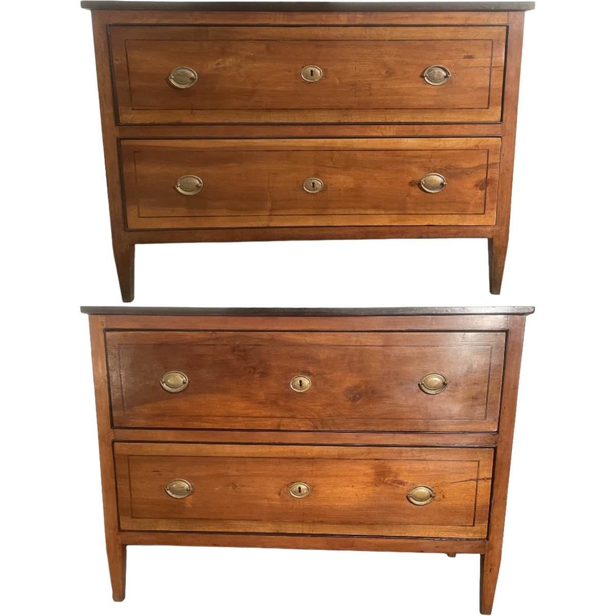 Antique Louis XVI Period Cherry Chests with Walnut Tops &amp; Walnut Inlay | Pair