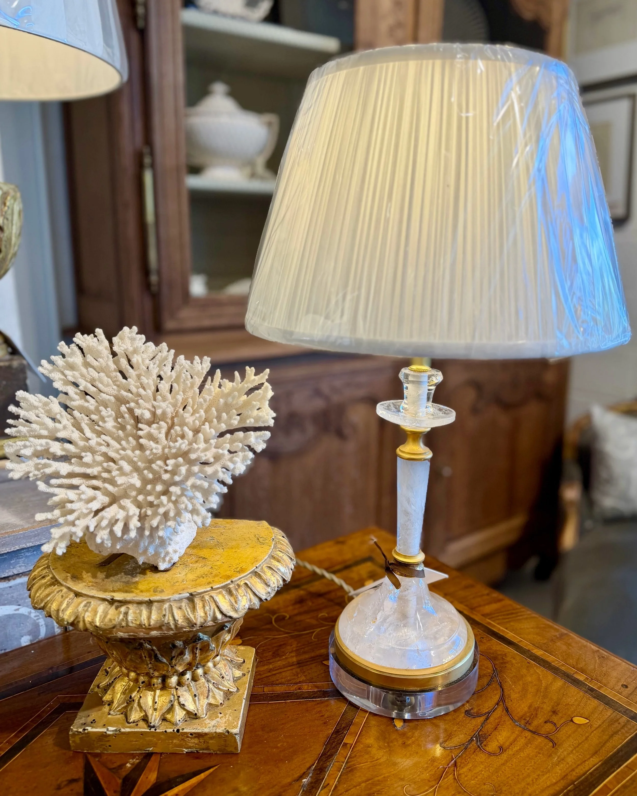 Just back from the workroom&mdash;not one, but TWO pairs of Antique Rock Crystal Table Lamps that we found in Paris! Newly wired and ready to go! Shades included. Discover our extensive collection of one-of-a-kind, hand-selected European Antiques and