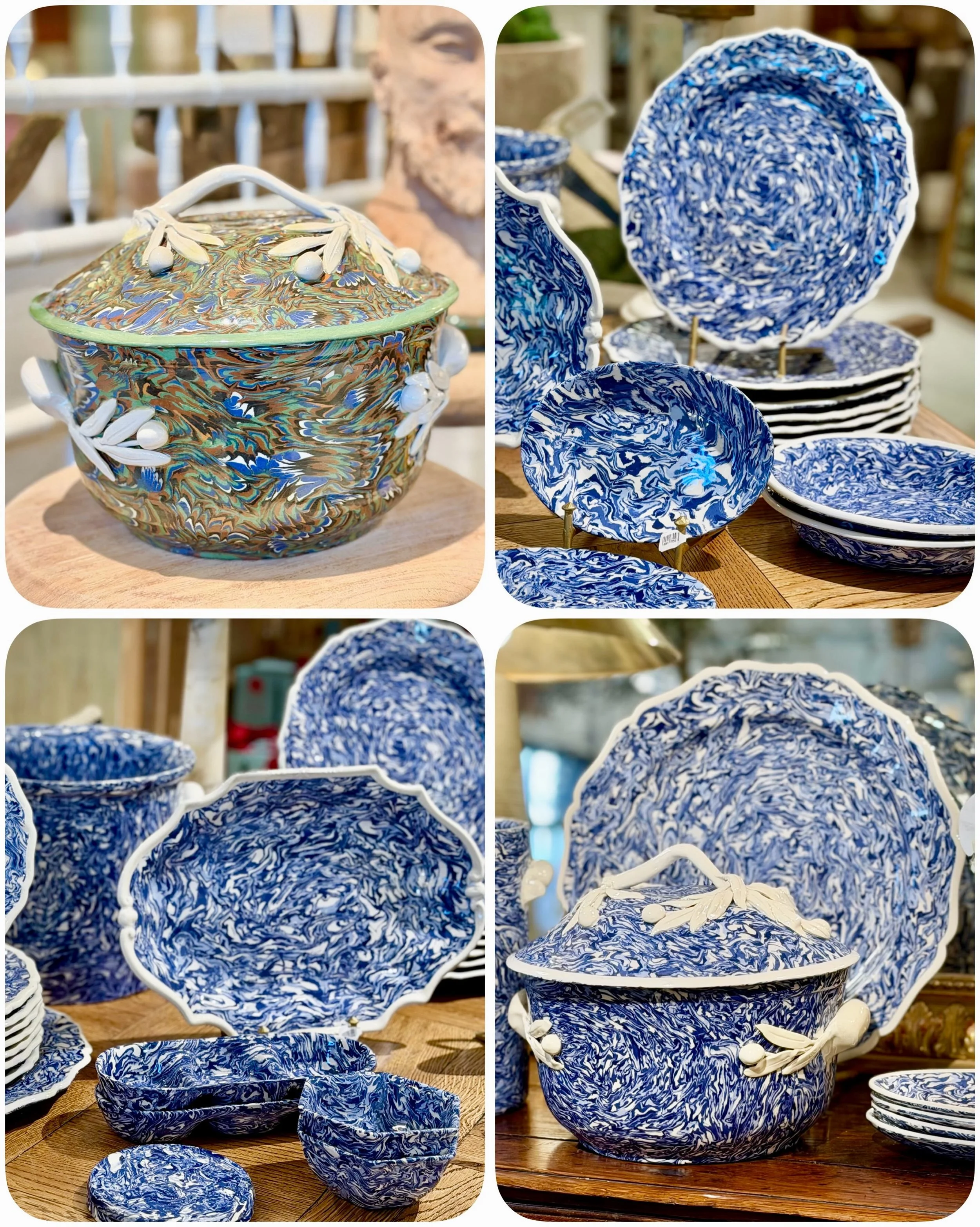 Just in&mdash;a beautiful collection of Aptware, made exclusively in Apt, France. Known for its marbled and swirled patterns, Aptware is iconic and defined by the unique combination of different colored clays rather than surface decoration. It is han