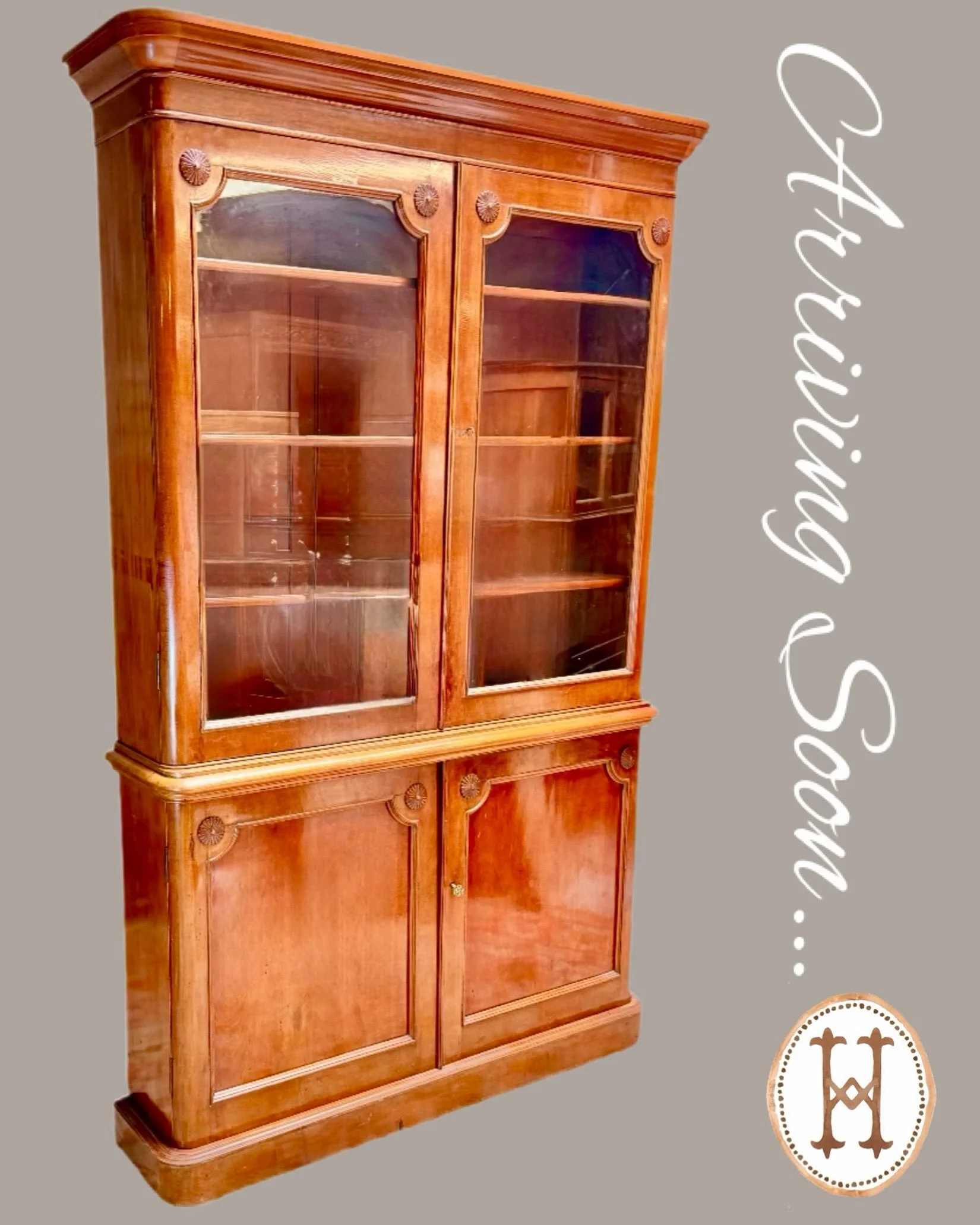 Arriving Soon&hellip;Antique Louis Philippe-Style Mahogany Biblioteque. French, c.1820. Dimensions are 56.2W x 13.5D x 91.1H. Discover our extensive collection of one-of-a-kind, hand-selected European Antiques and Curated Decor. Find more details and