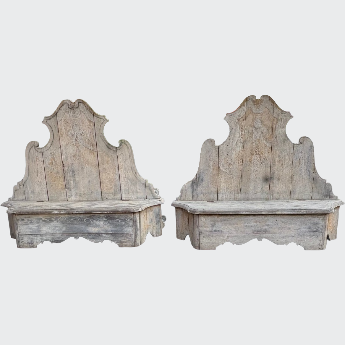 Antique Louis XVI Period Carved Wood Storage Bench | Pair