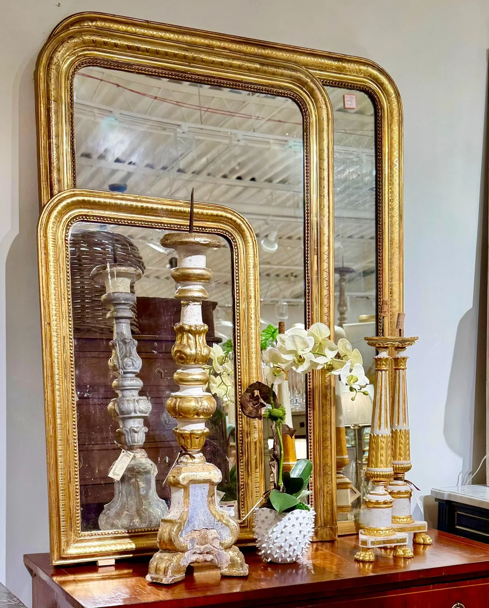 Great selection of Louis Philippe mirrors now in stock! Discover our extensive collection of one-of-a-kind, hand-selected European Antiques and Curated Decor. Find more details and pics on our website at www.heritagemarkdesign.com. Shipping available