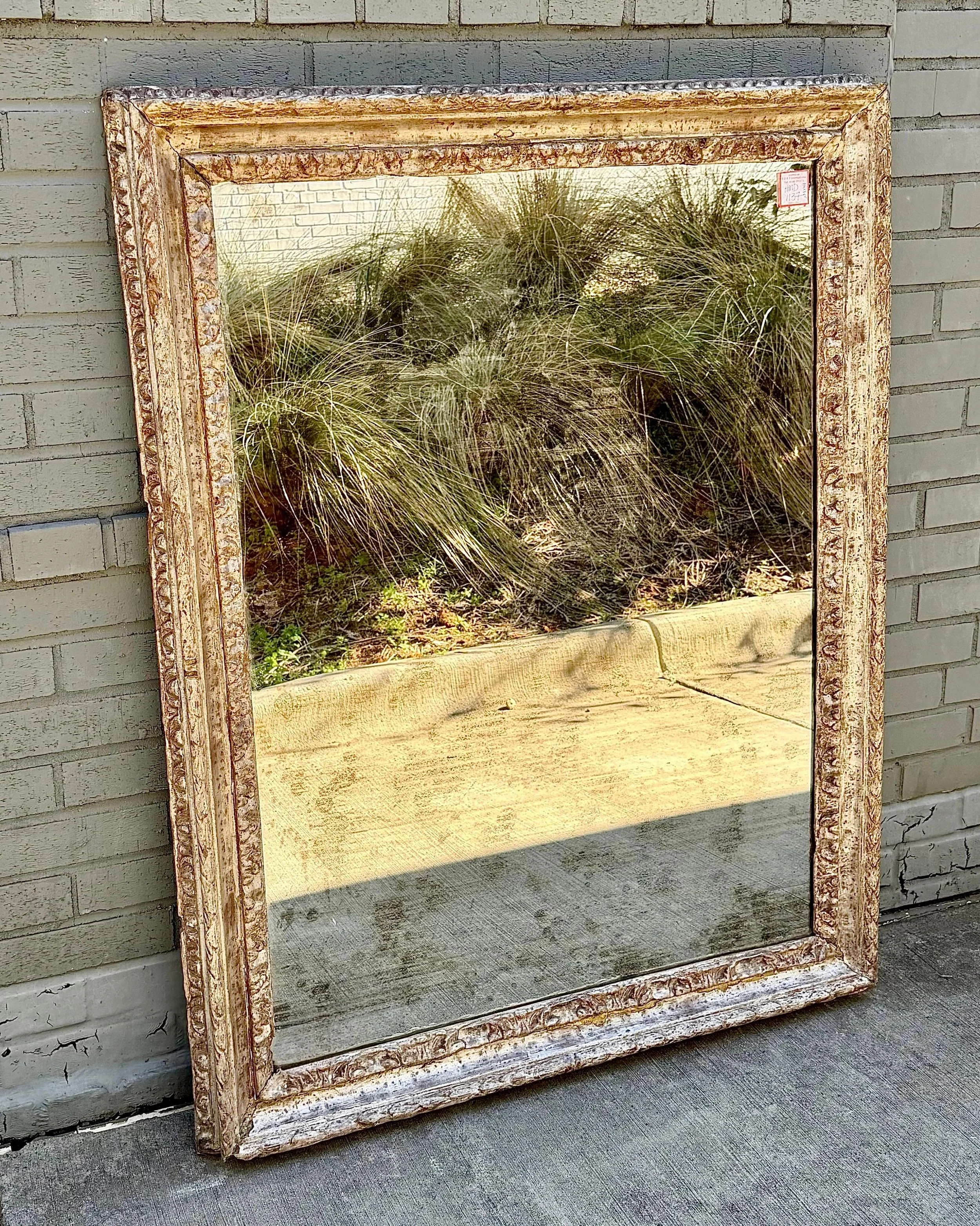 One of the prettiest mirrors that arrived in our last container from France! Antique Louis XVI Period Hand-Carved Silver Gilt Mirror with Original Glass. Dimensions are 35W x 47H. French, c.1780. Discover our extensive collection of one-of-a-kind, ha