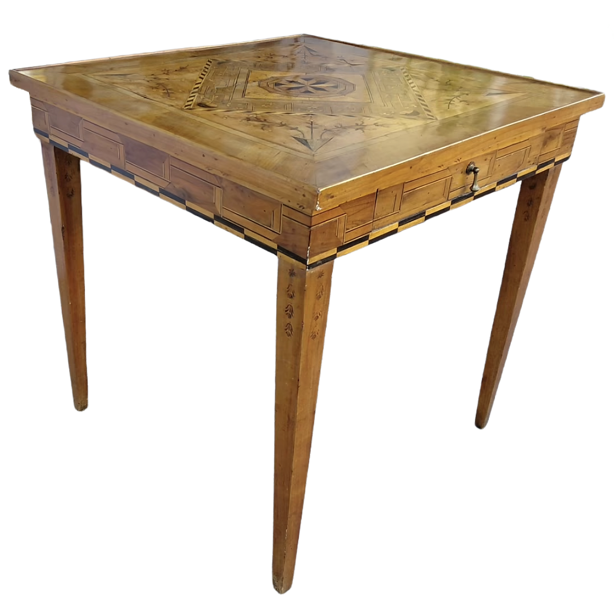 Antique Louis XVI Period Walnut Game Table with Ebony Inlay