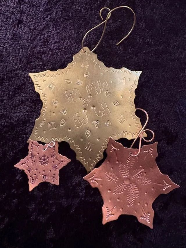 Stamped Metal Snowflake Ornament and Earrings