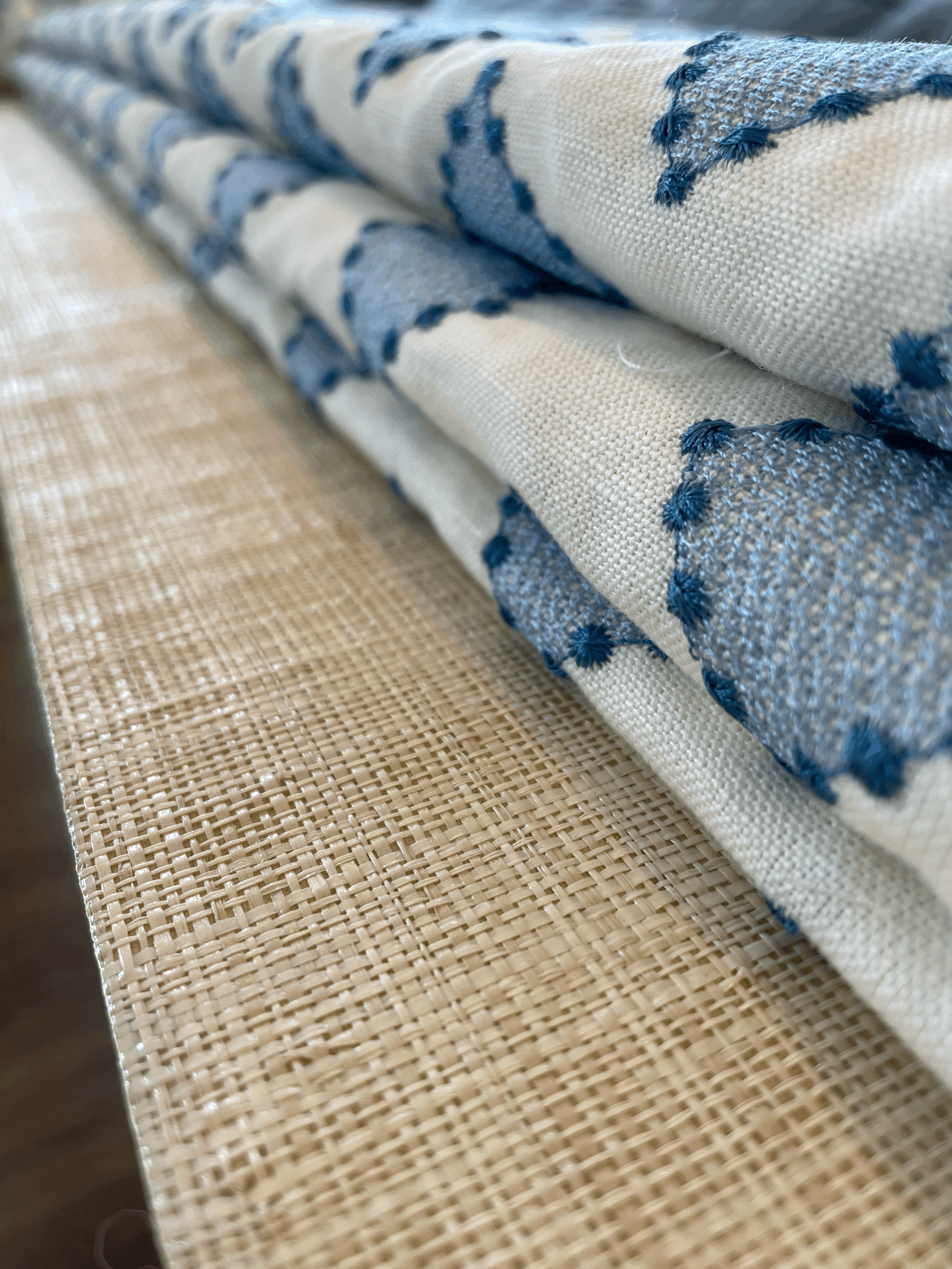 Shop 3.8 yards Indigo Diamond print upholstery fabric