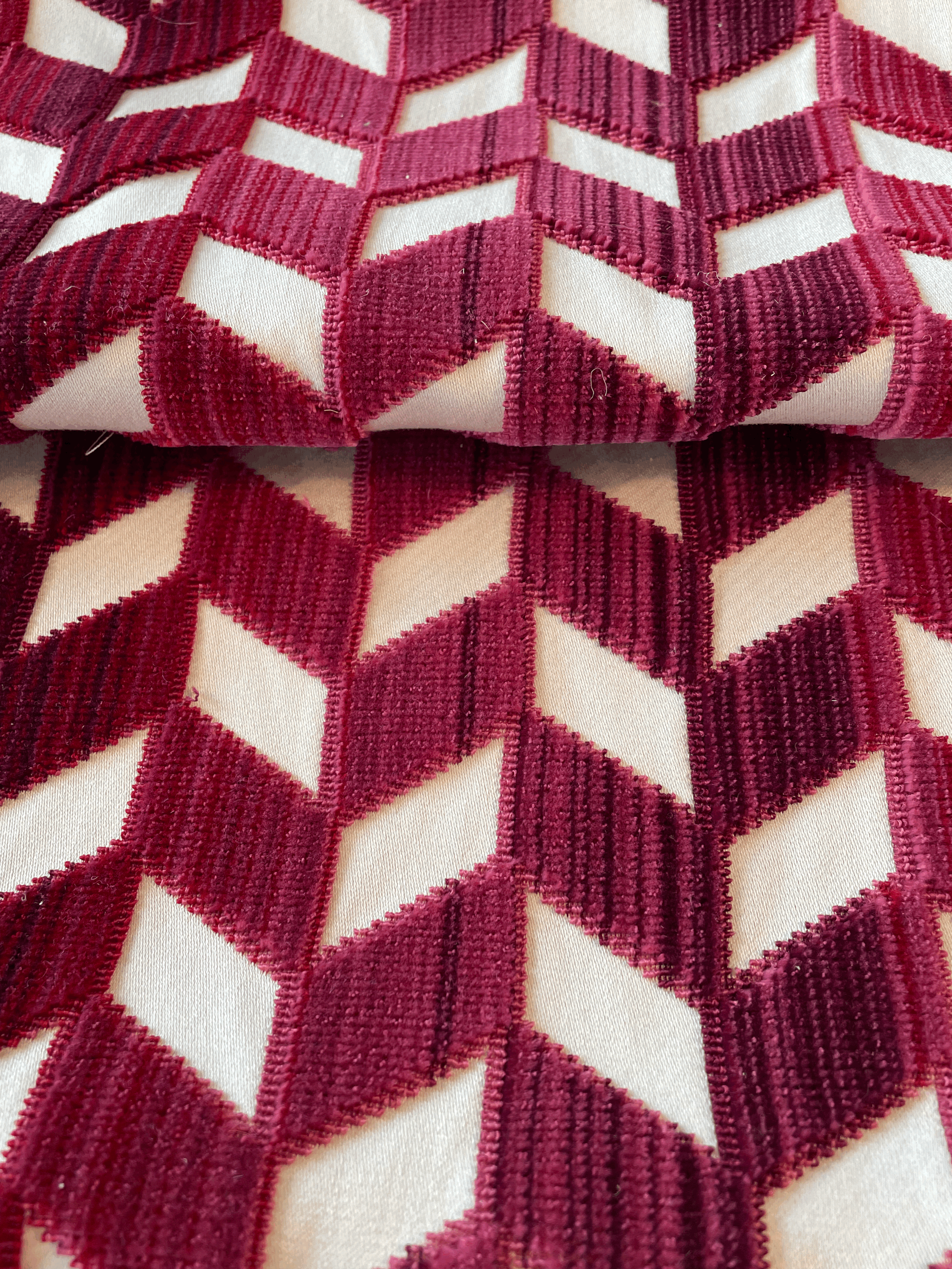 Shop Schumacher fabric in Garnet Chevron Velvet