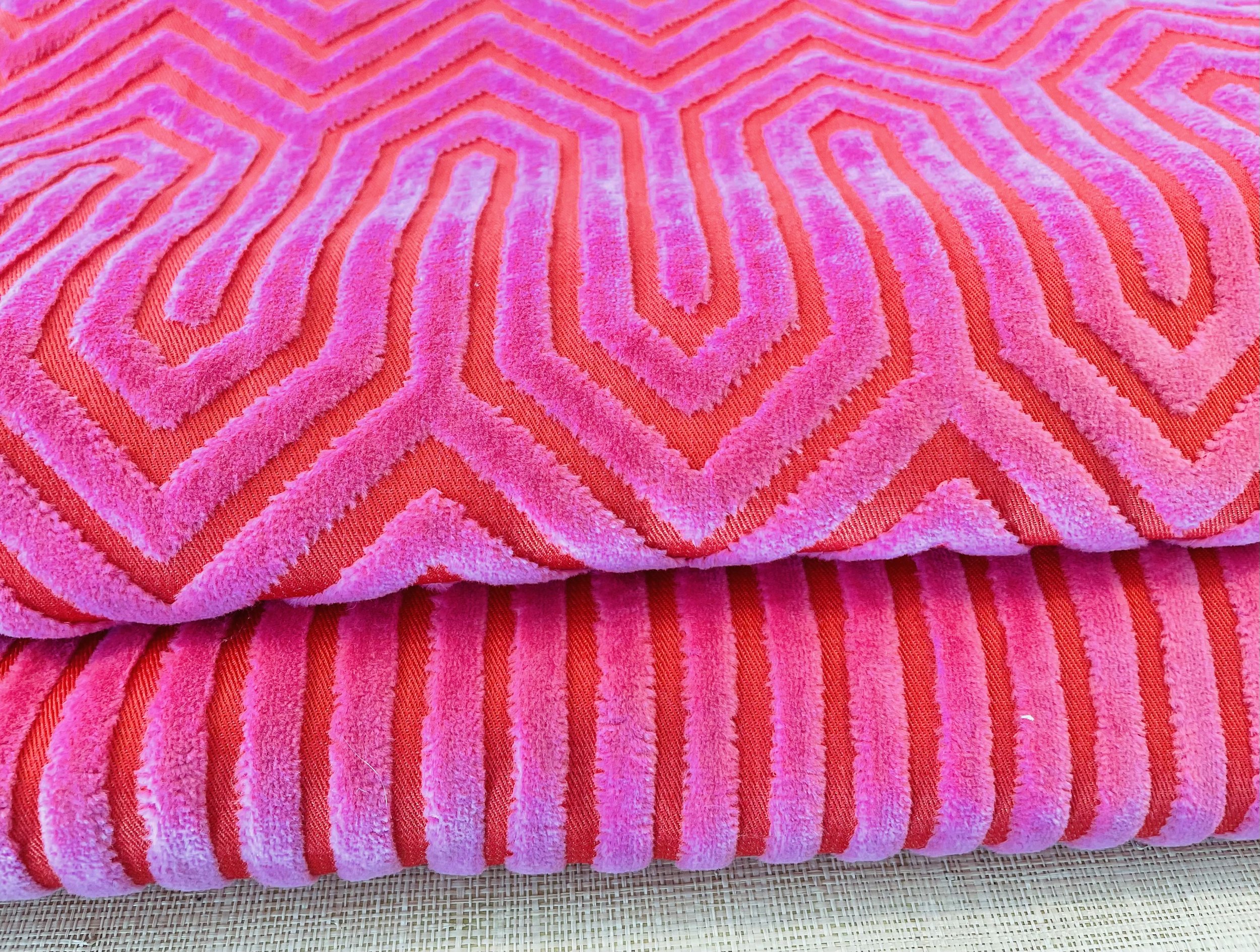 Shop geometric hot pink coral velour upholstery fabric
