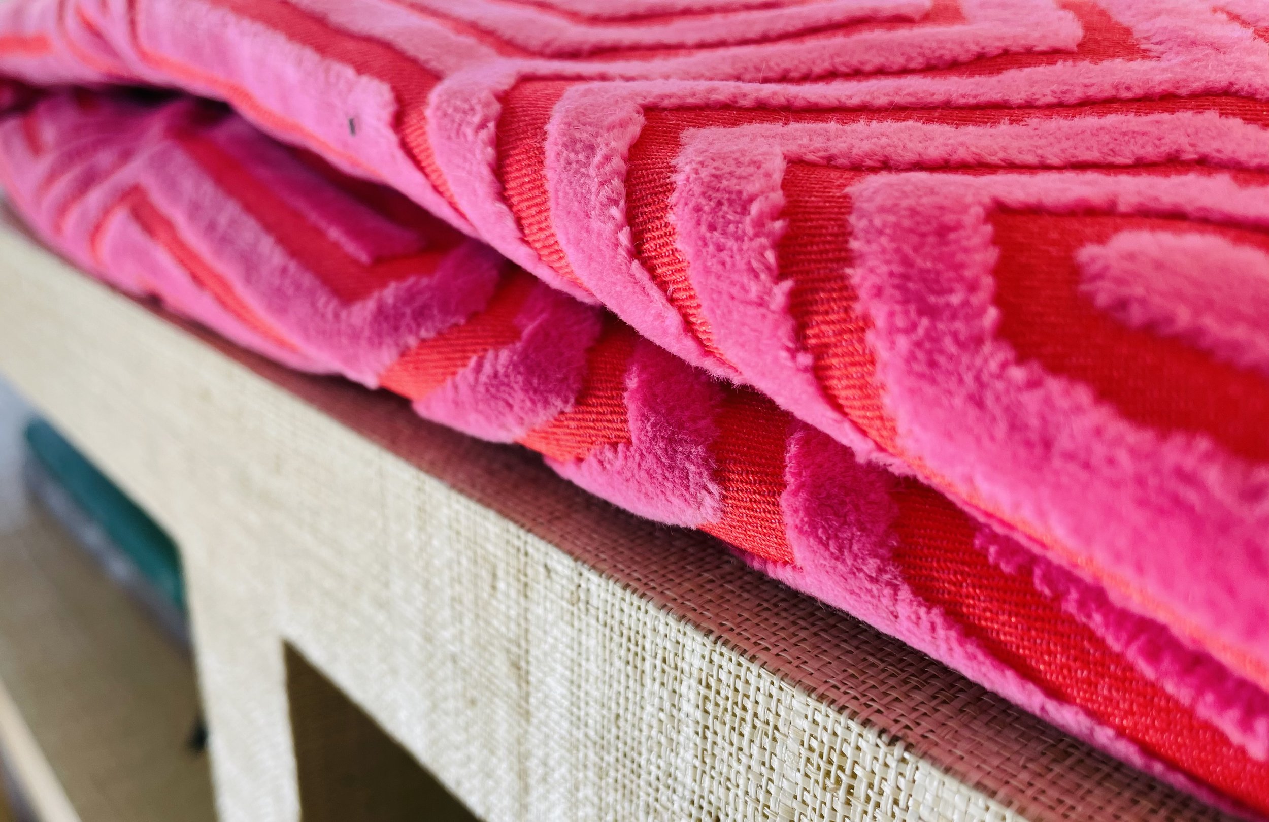 Shop geometric hot pink coral velour upholstery fabric