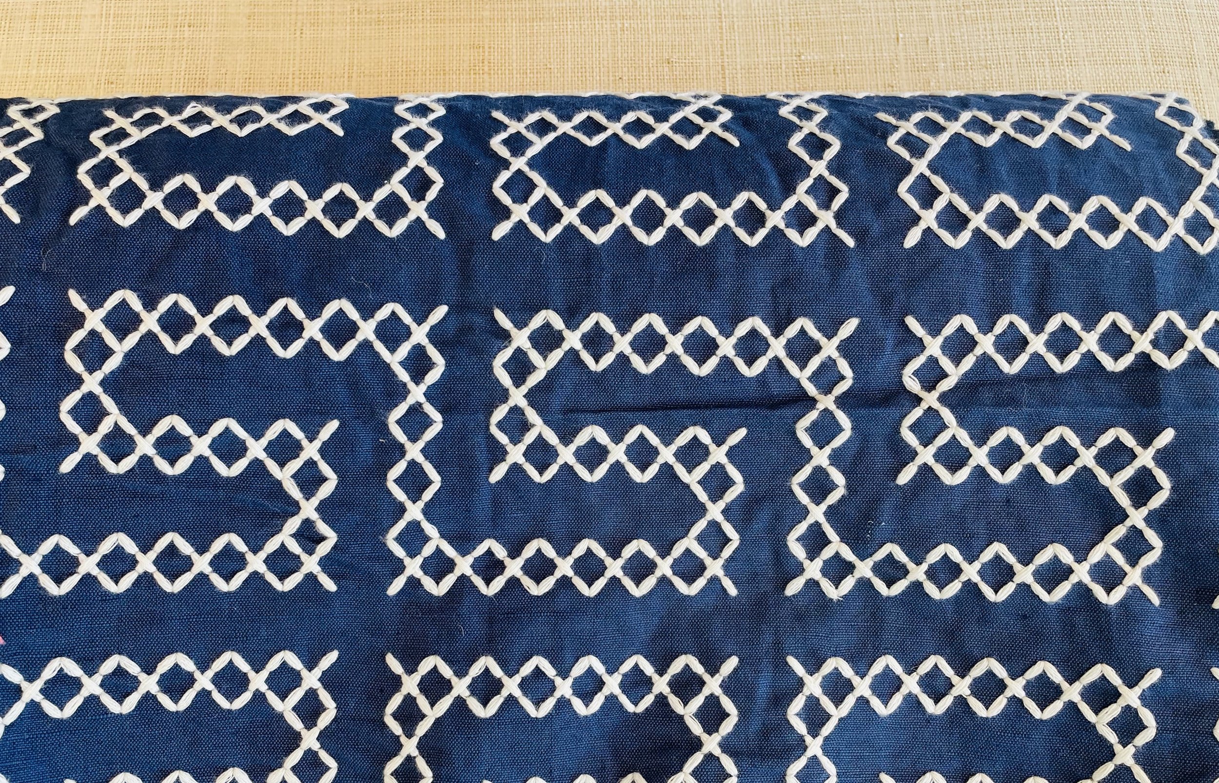 Navy Fabric With Intricate White Stitching