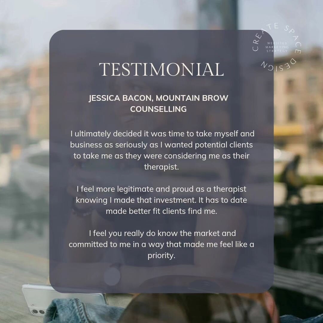 Kind words from recent client, Jessica Bacon of @mountainbrowcounselling 

I worked with Jessica to redesign her website and move her from Wix to Squarespace (the platform I use for all my clients). 

Before working with me, Jessica was feeling stuck